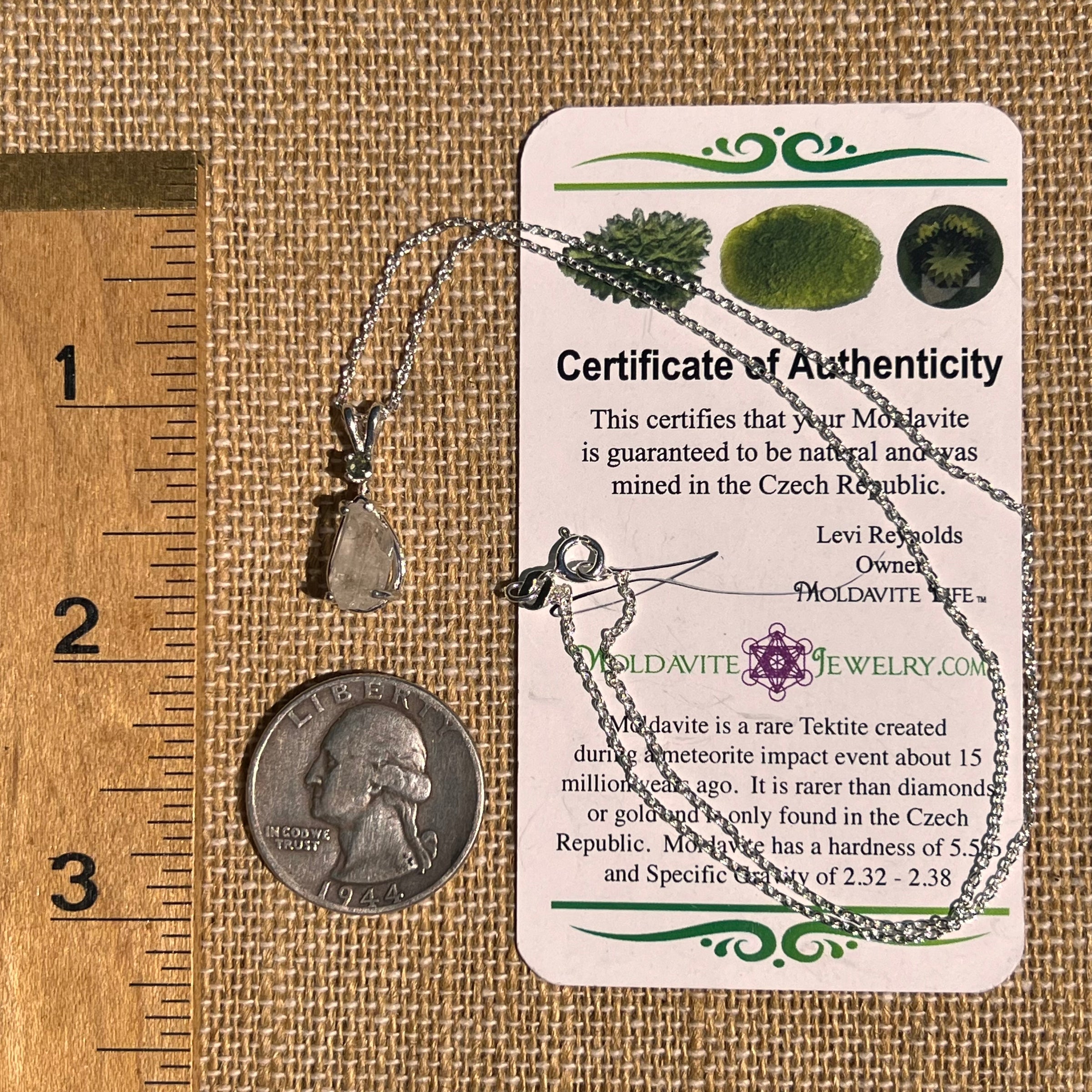 Phenakite & Moldavite Necklace Sterling #7260-Moldavite Life