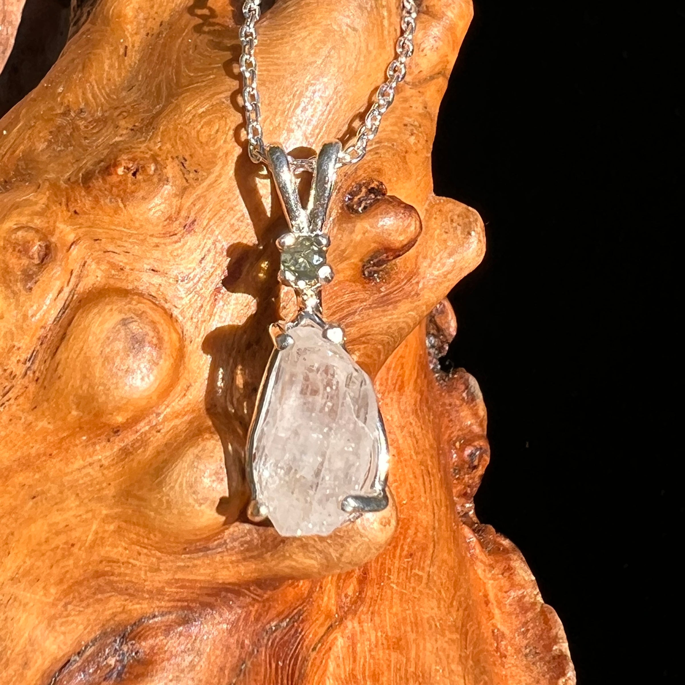 Phenakite & Moldavite Necklace Sterling #7260-Moldavite Life