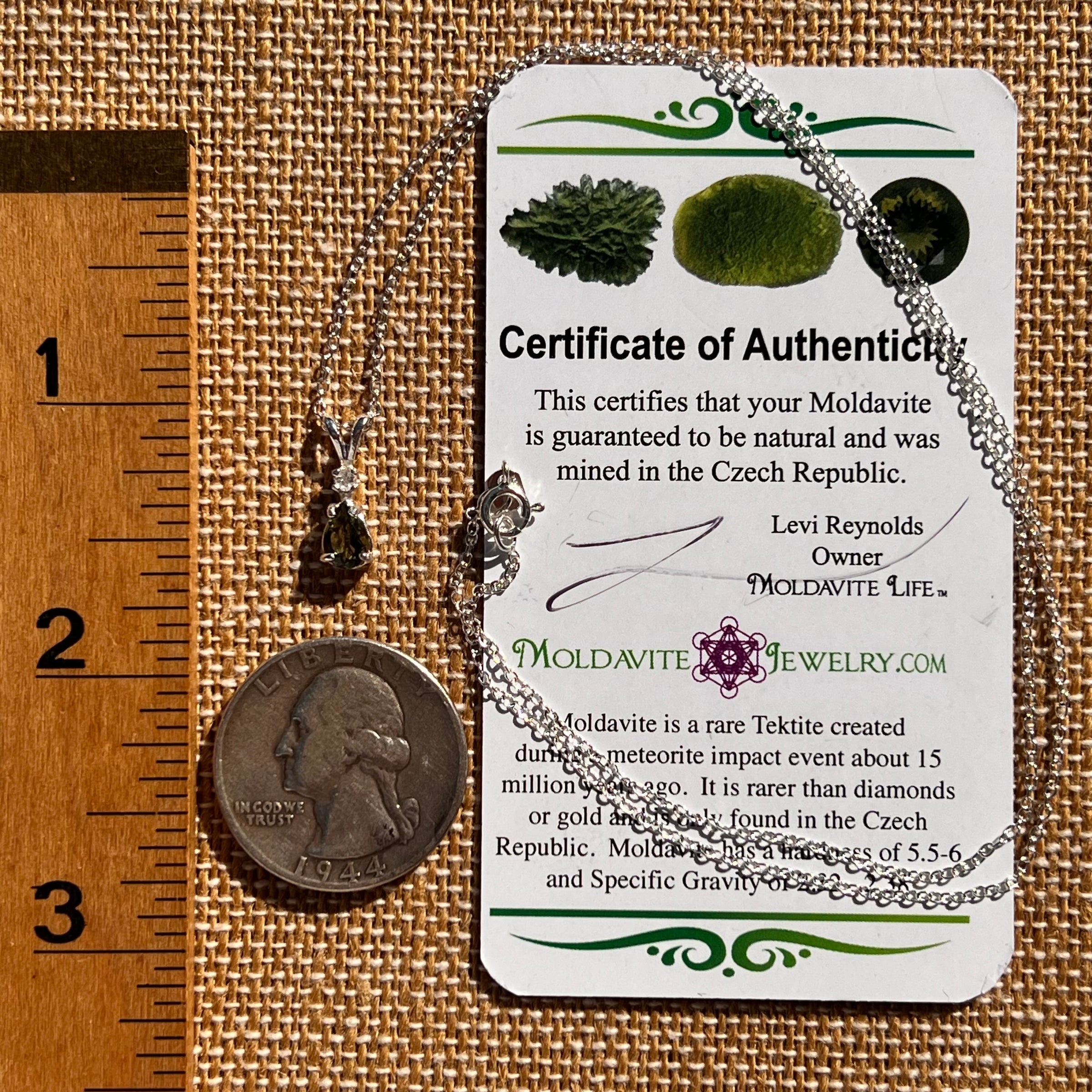 Phenakite & Moldavite Necklace Sterling #7880-Moldavite Life