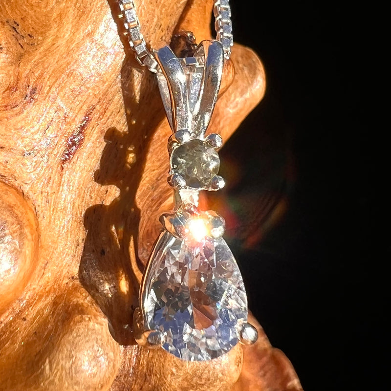 Phenakite & Moldavite Necklace Sterling #7950-Moldavite Life