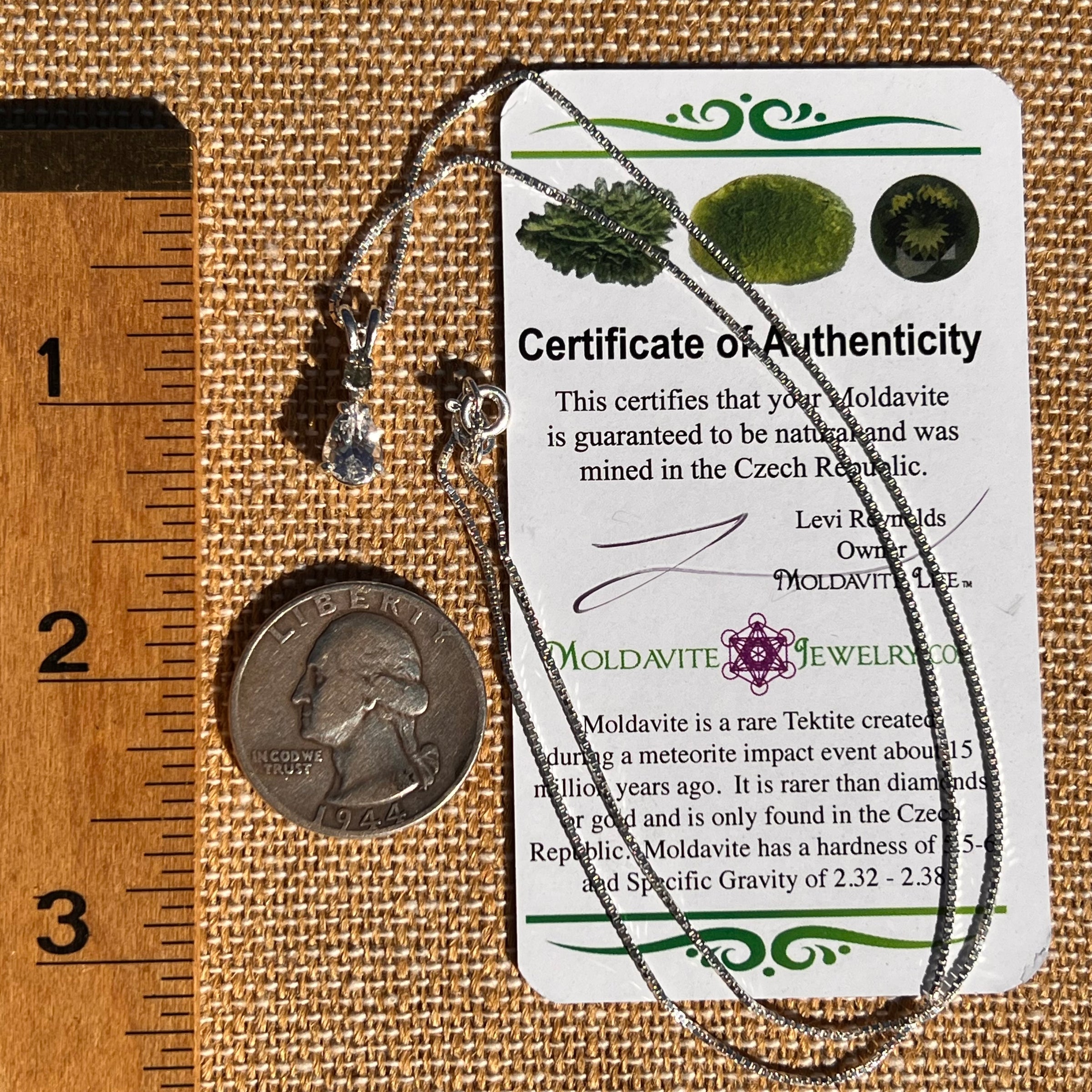 Phenakite & Moldavite Necklace Sterling #7950-Moldavite Life