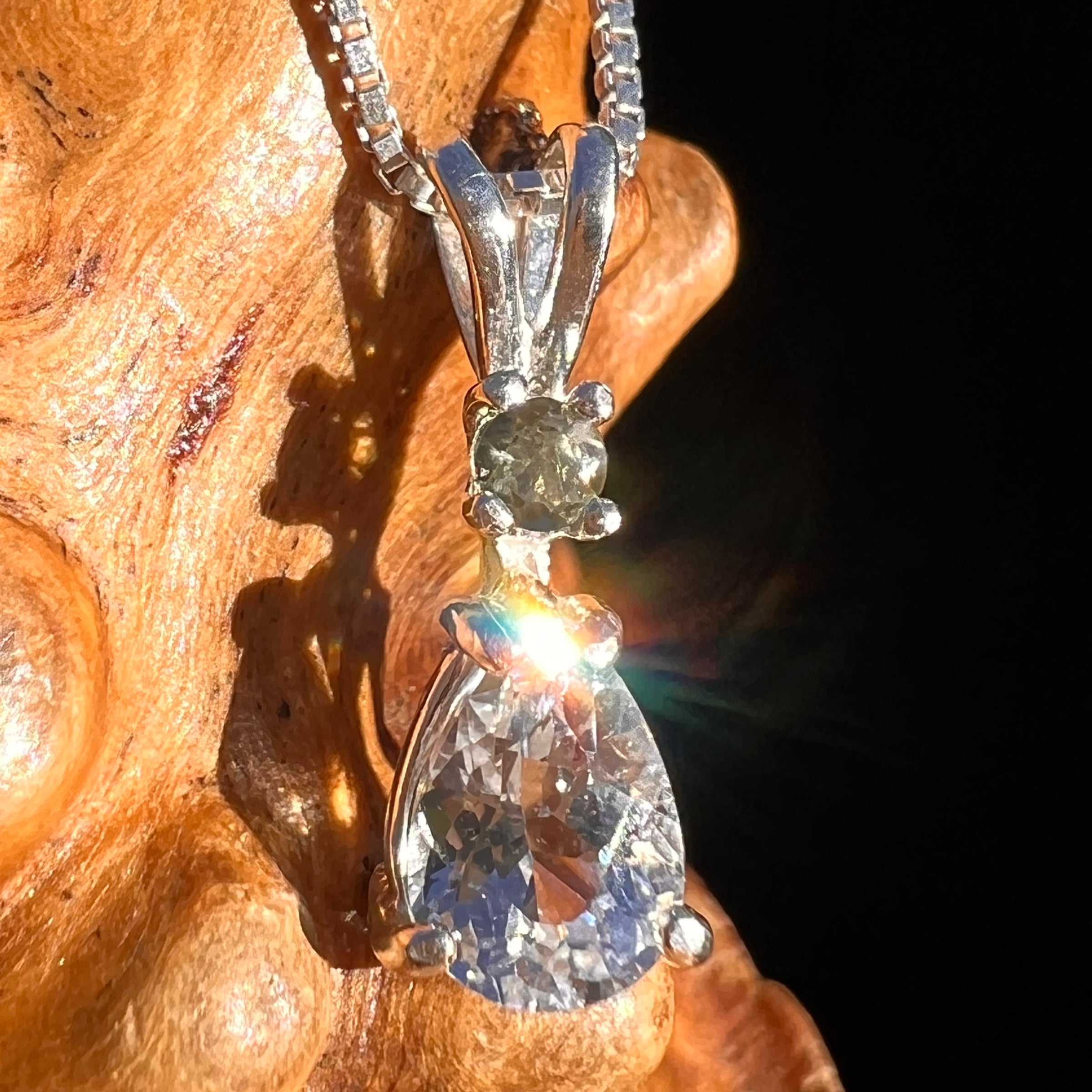 Phenakite & Moldavite Necklace Sterling #7950-Moldavite Life