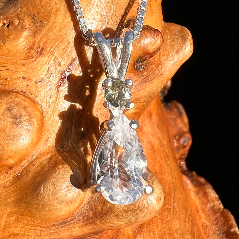 Phenakite & Moldavite Necklace Sterling #7951-Moldavite Life