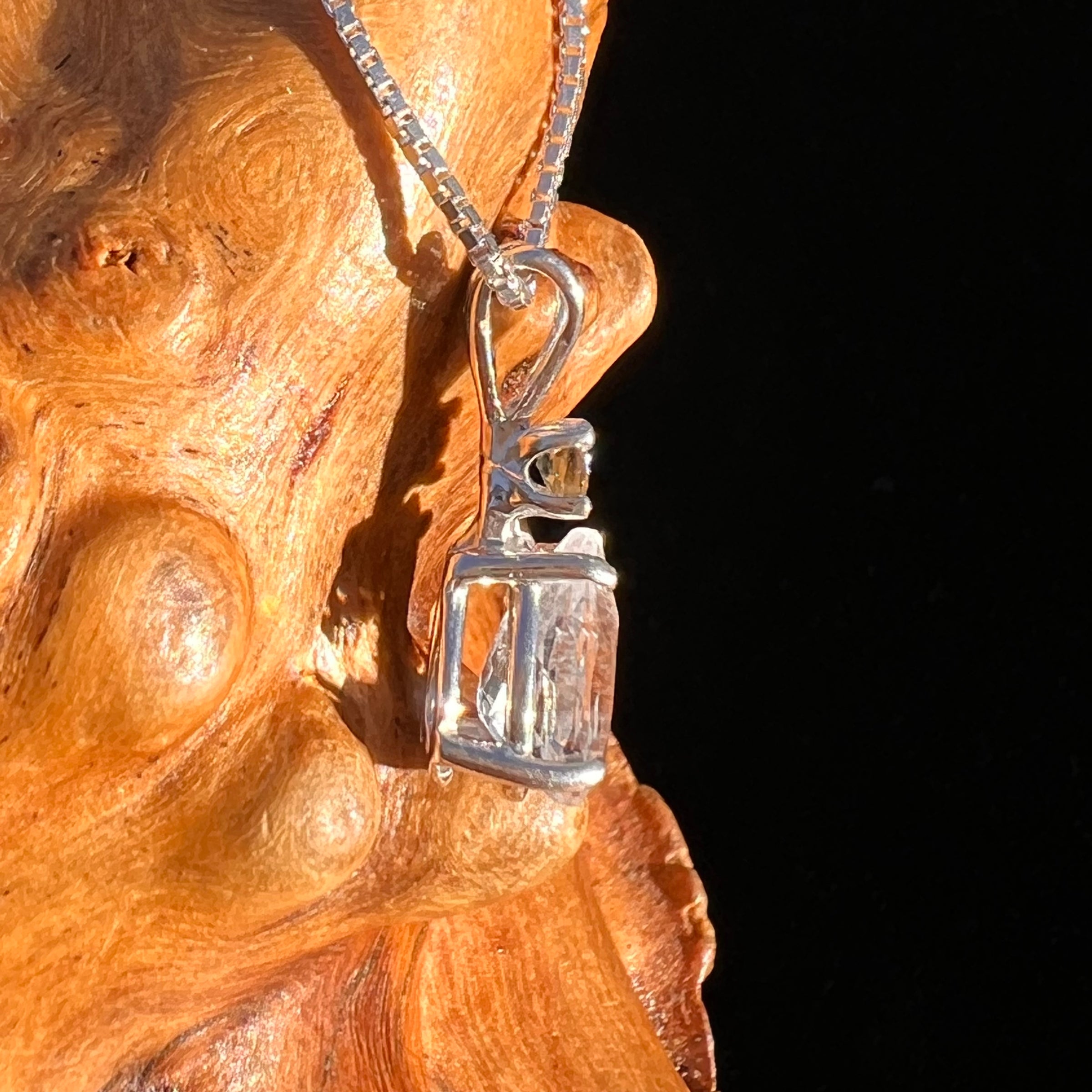 Phenakite & Moldavite Necklace Sterling #7951-Moldavite Life