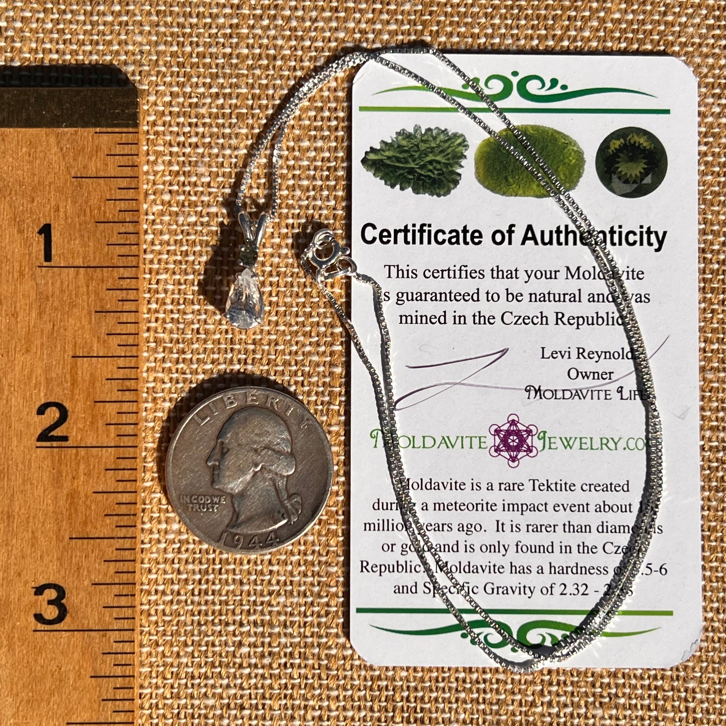 Phenakite & Moldavite Necklace Sterling #7951-Moldavite Life