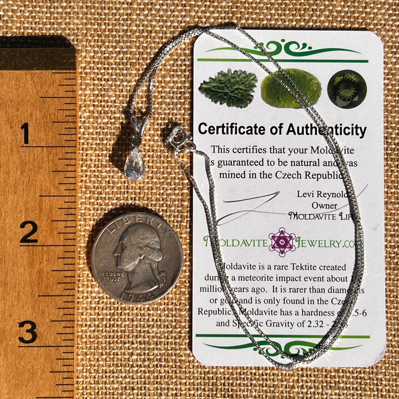 Phenakite & Moldavite Necklace Sterling #7951-Moldavite Life