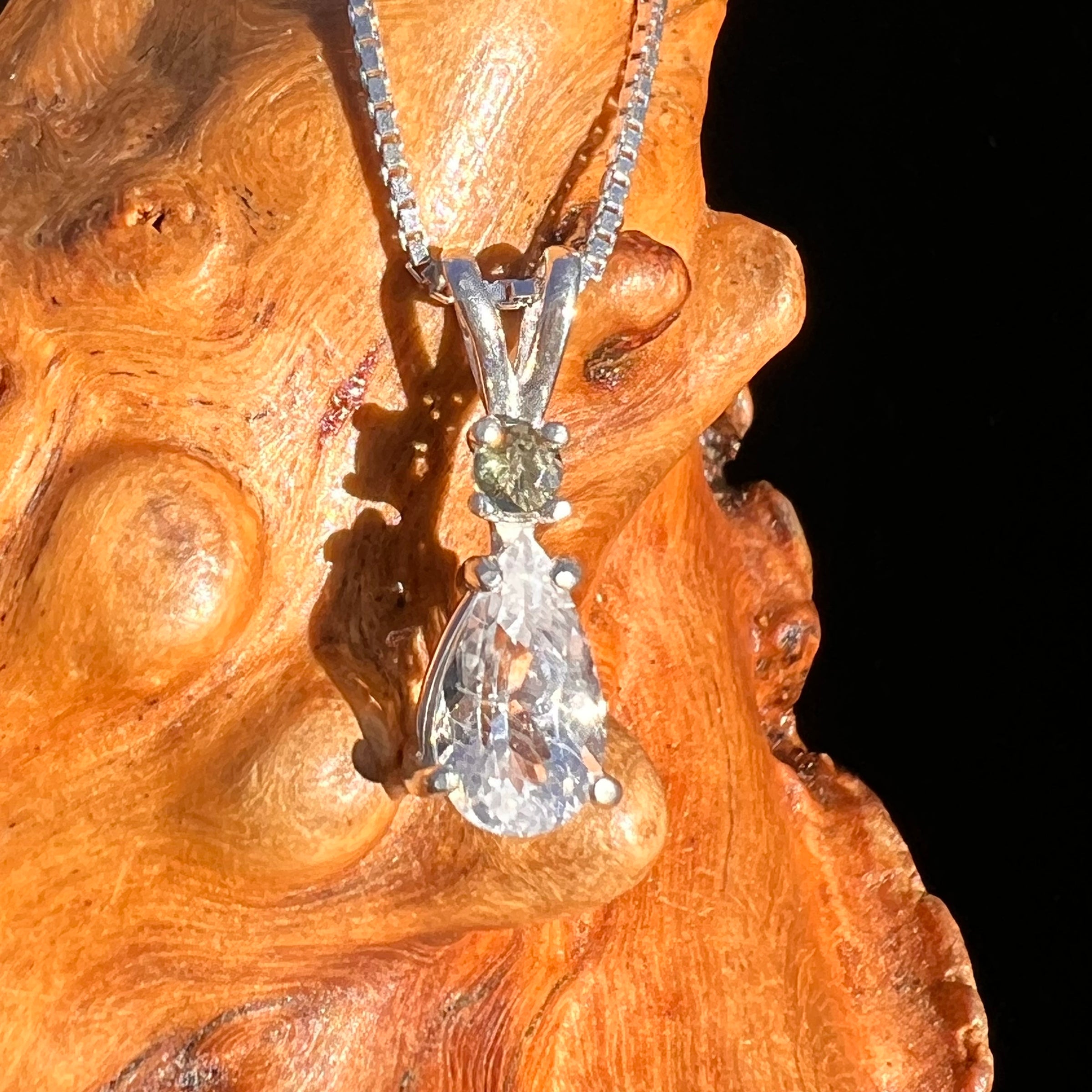 Phenakite & Moldavite Necklace Sterling #7951-Moldavite Life