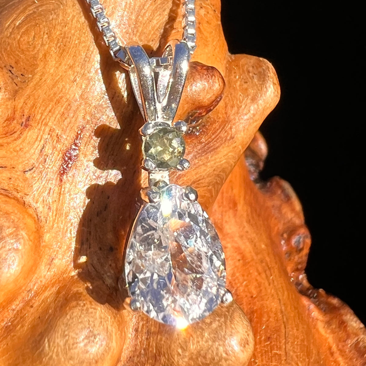 Phenakite & Moldavite Necklace Sterling #7952-Moldavite Life