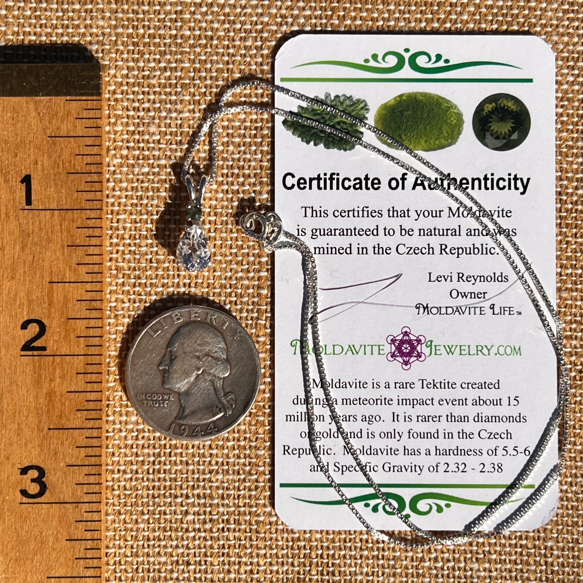 Phenakite & Moldavite Necklace Sterling #7952-Moldavite Life