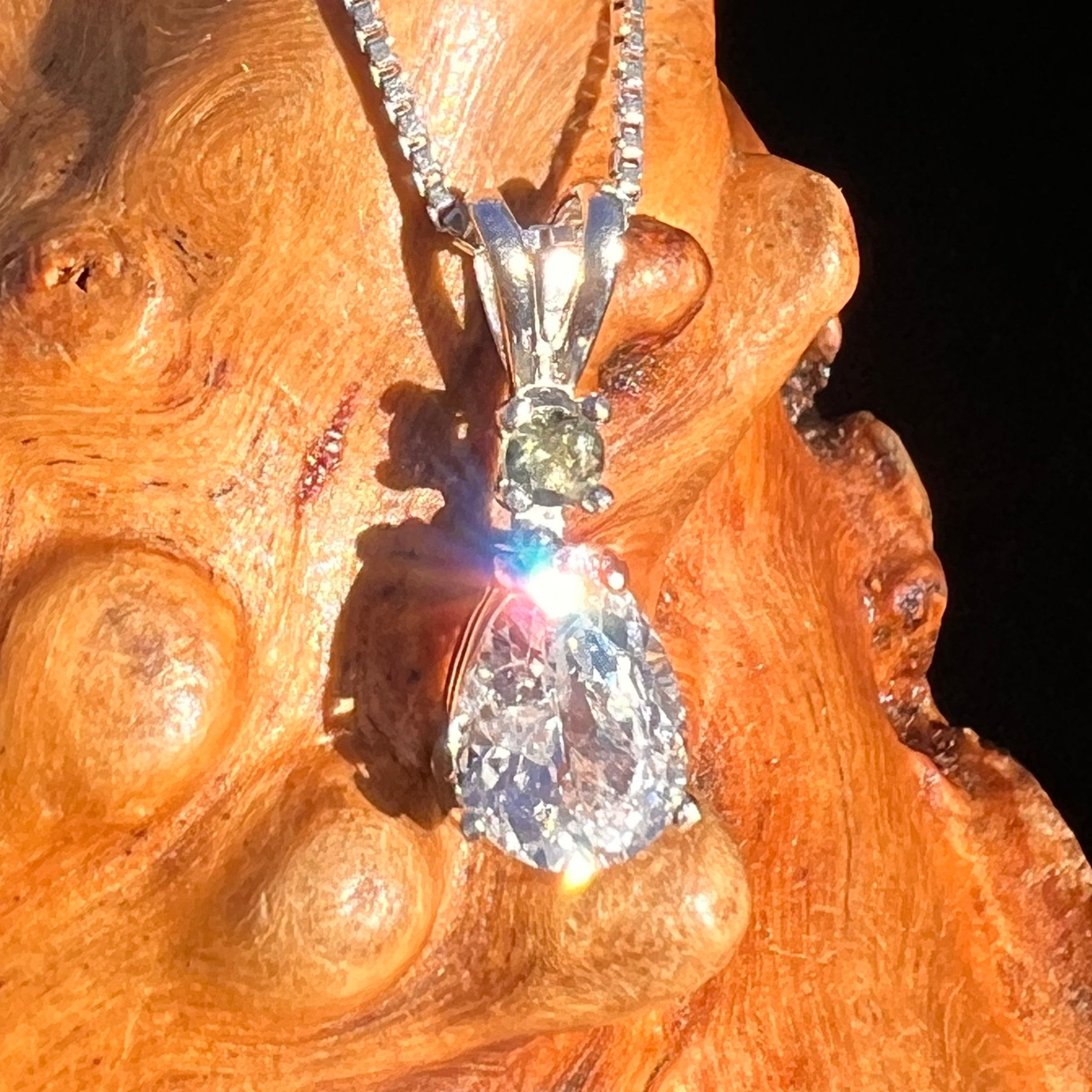 Phenakite & Moldavite Necklace Sterling #7952-Moldavite Life