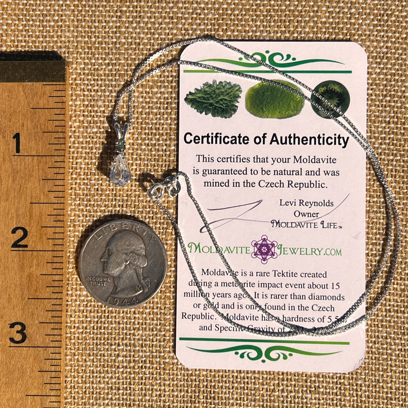 Phenakite & Moldavite Necklace Sterling #7953-Moldavite Life