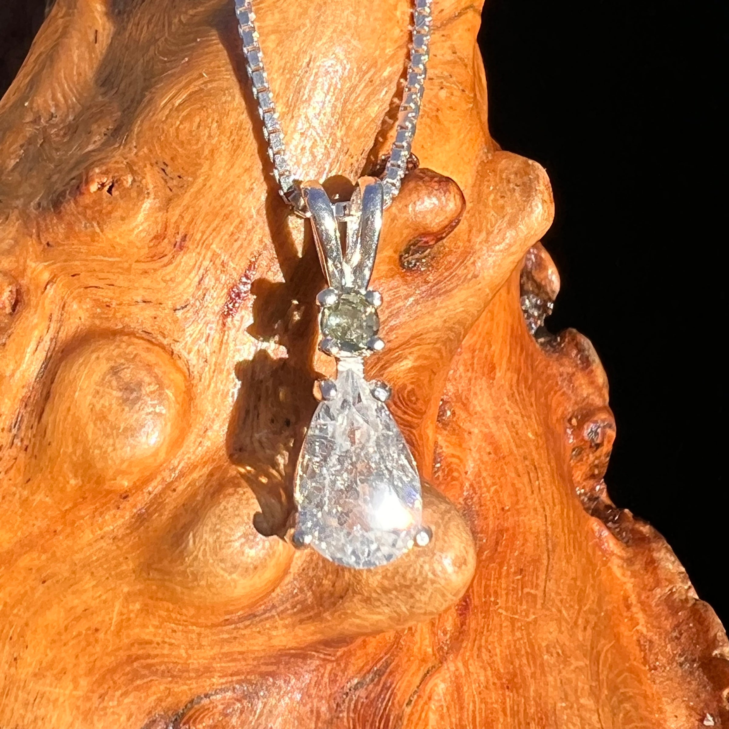 Phenakite & Moldavite Necklace Sterling #7953-Moldavite Life