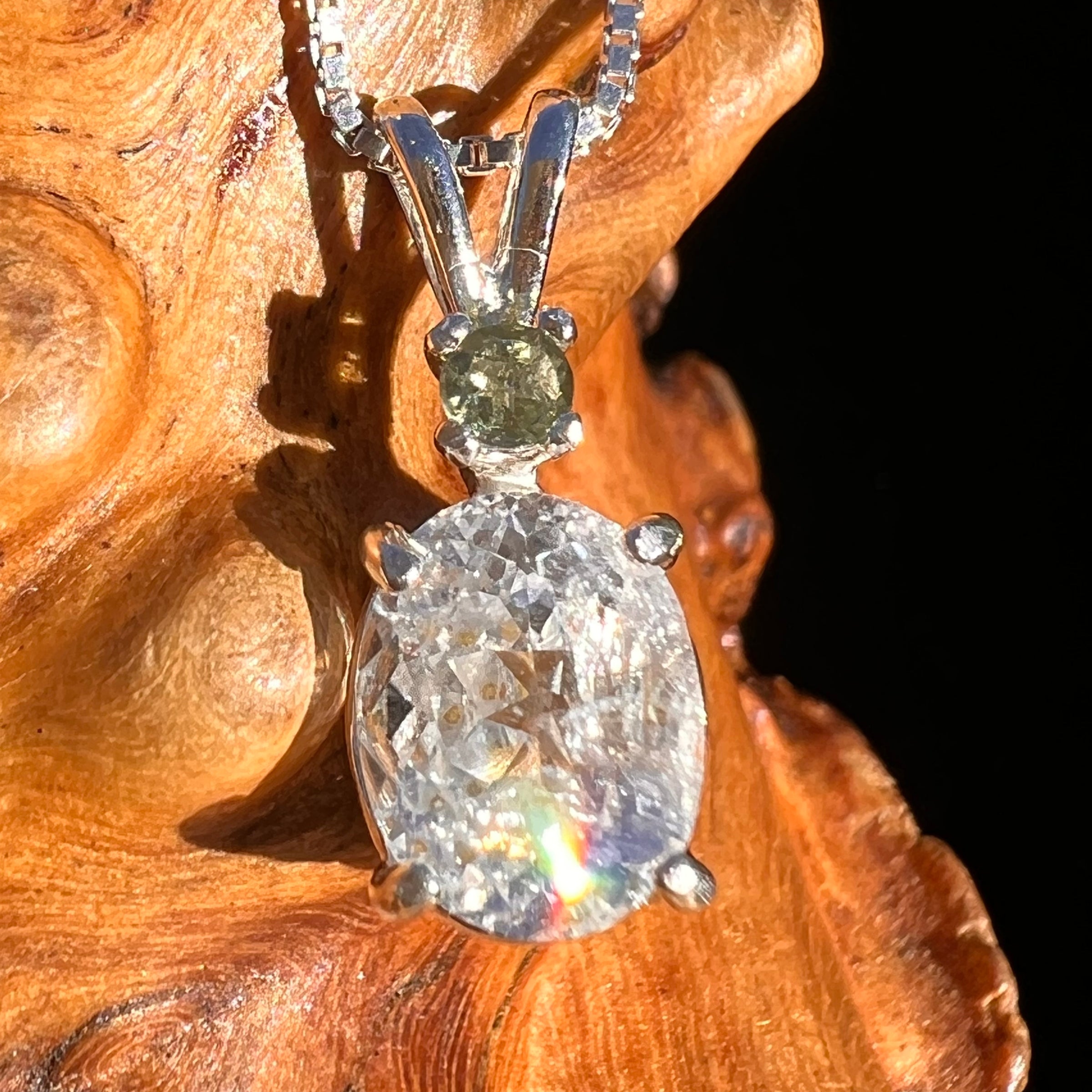 Phenakite & Moldavite Necklace Sterling #7954-Moldavite Life