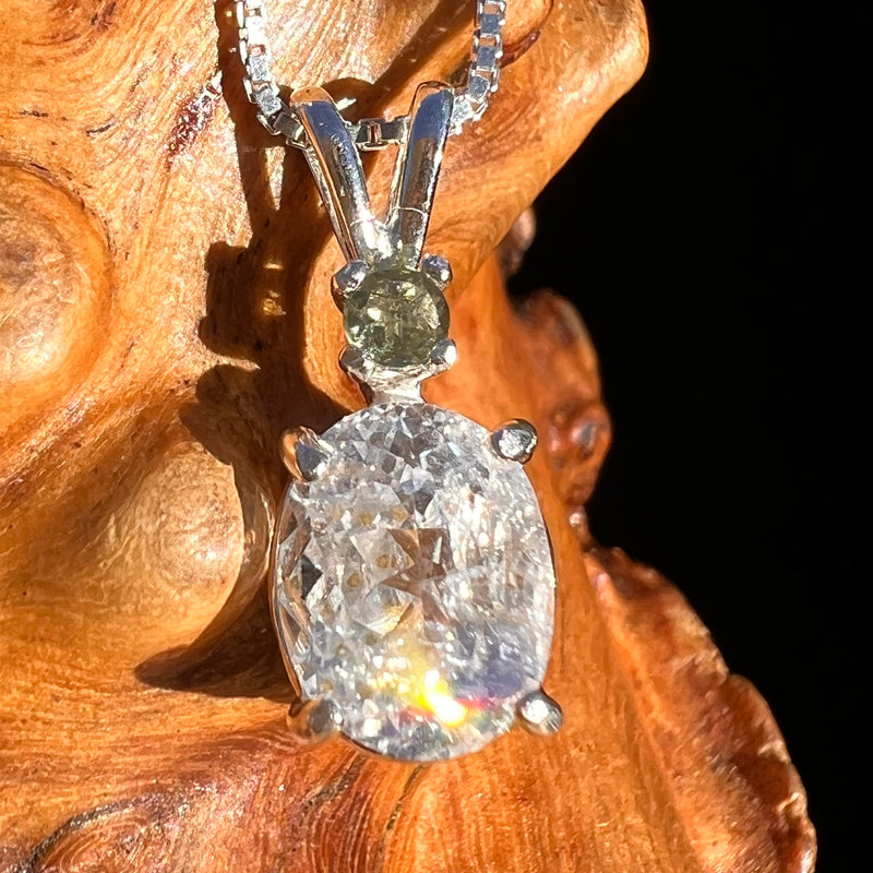 Phenakite & Moldavite Necklace Sterling #7954-Moldavite Life