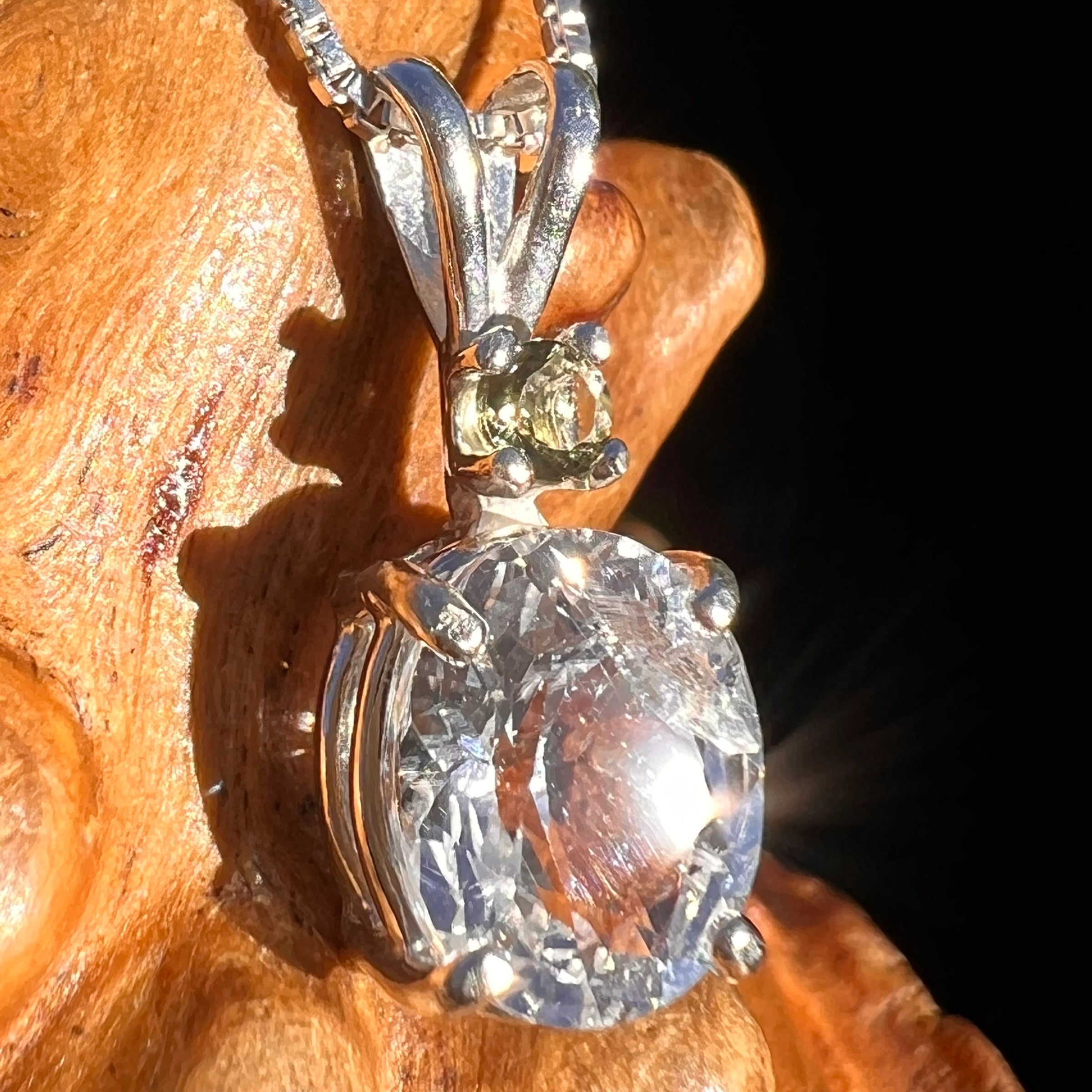 Phenakite & Moldavite Necklace Sterling #7955-Moldavite Life