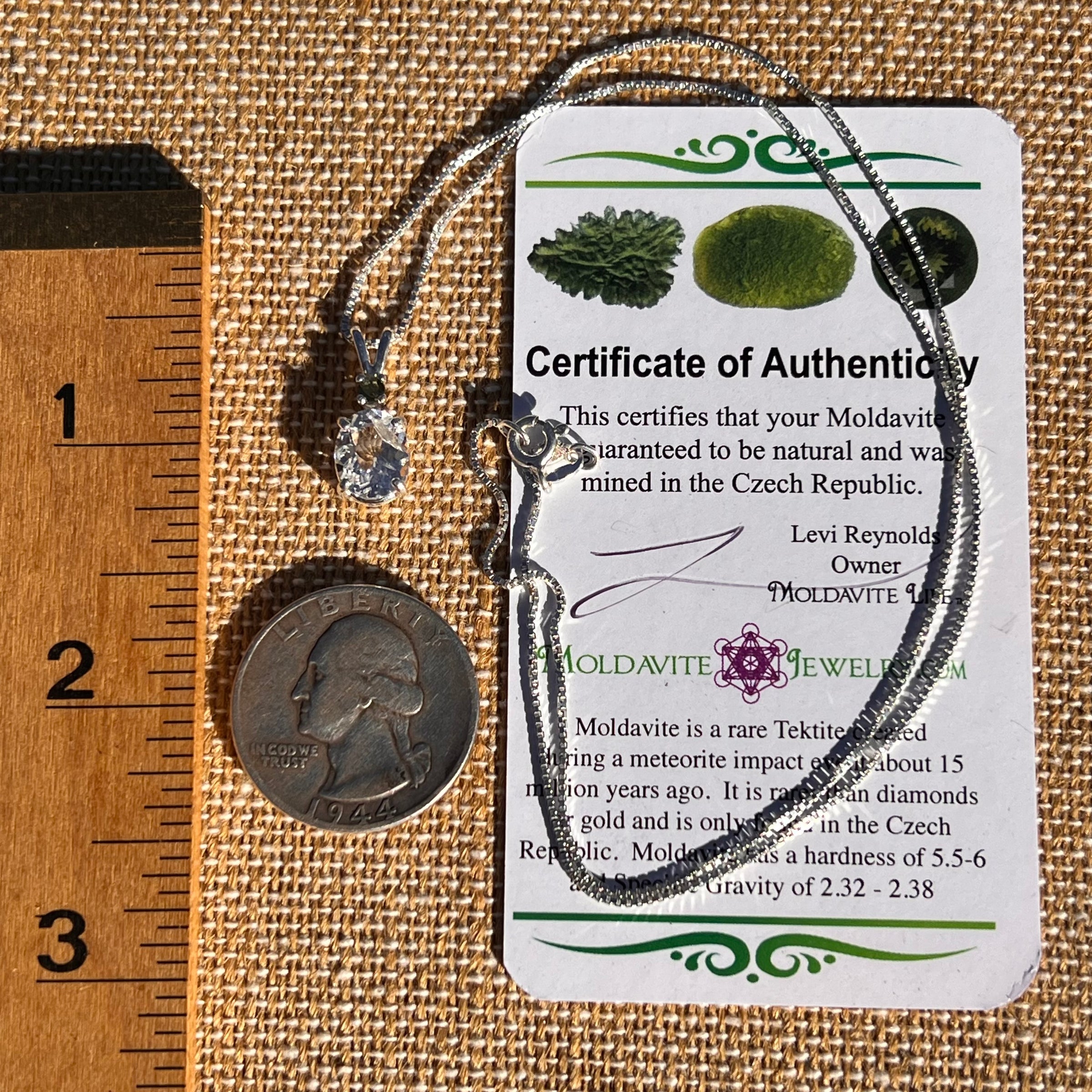 Phenakite & Moldavite Necklace Sterling #7955-Moldavite Life