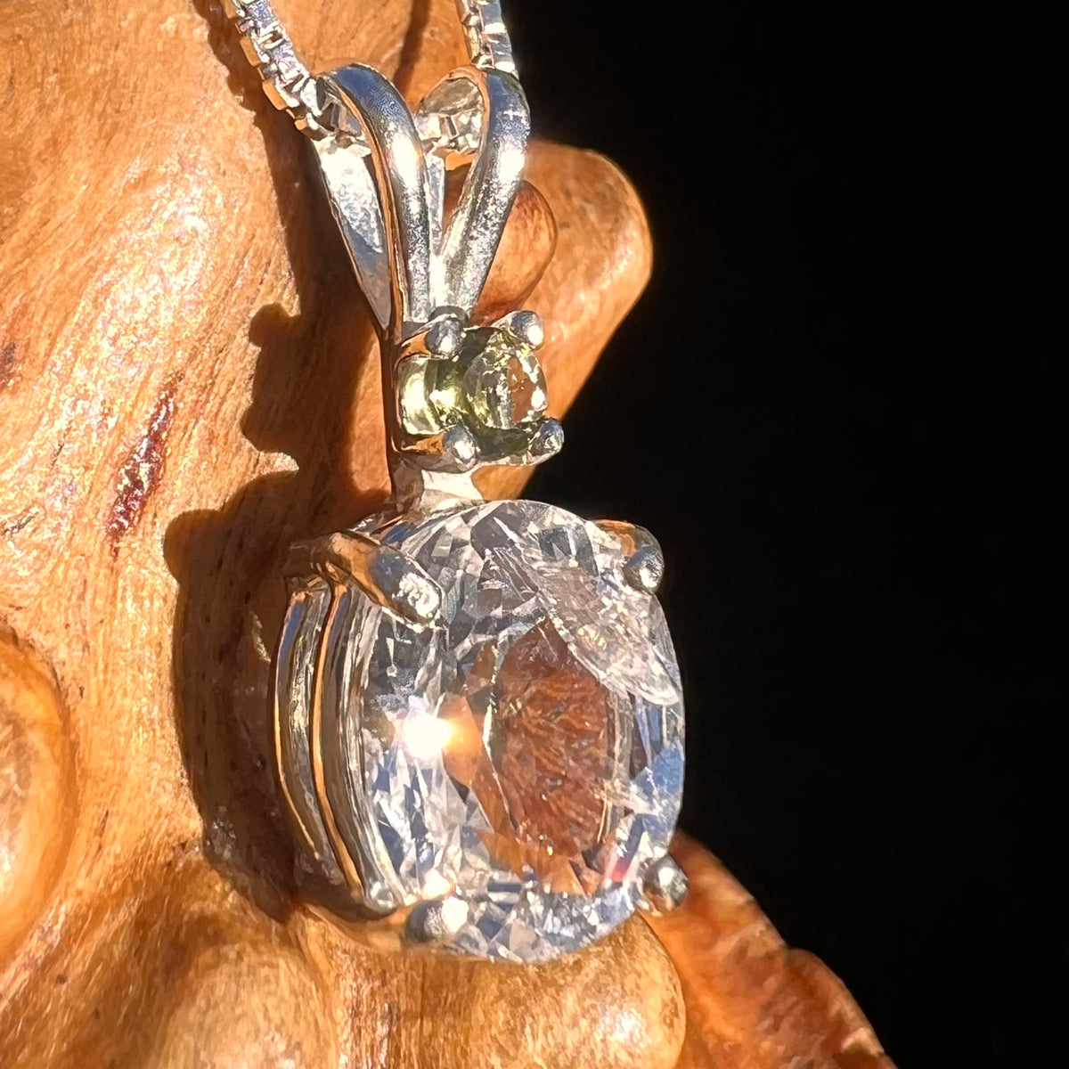 Phenakite & Moldavite Necklace Sterling #7955-Moldavite Life