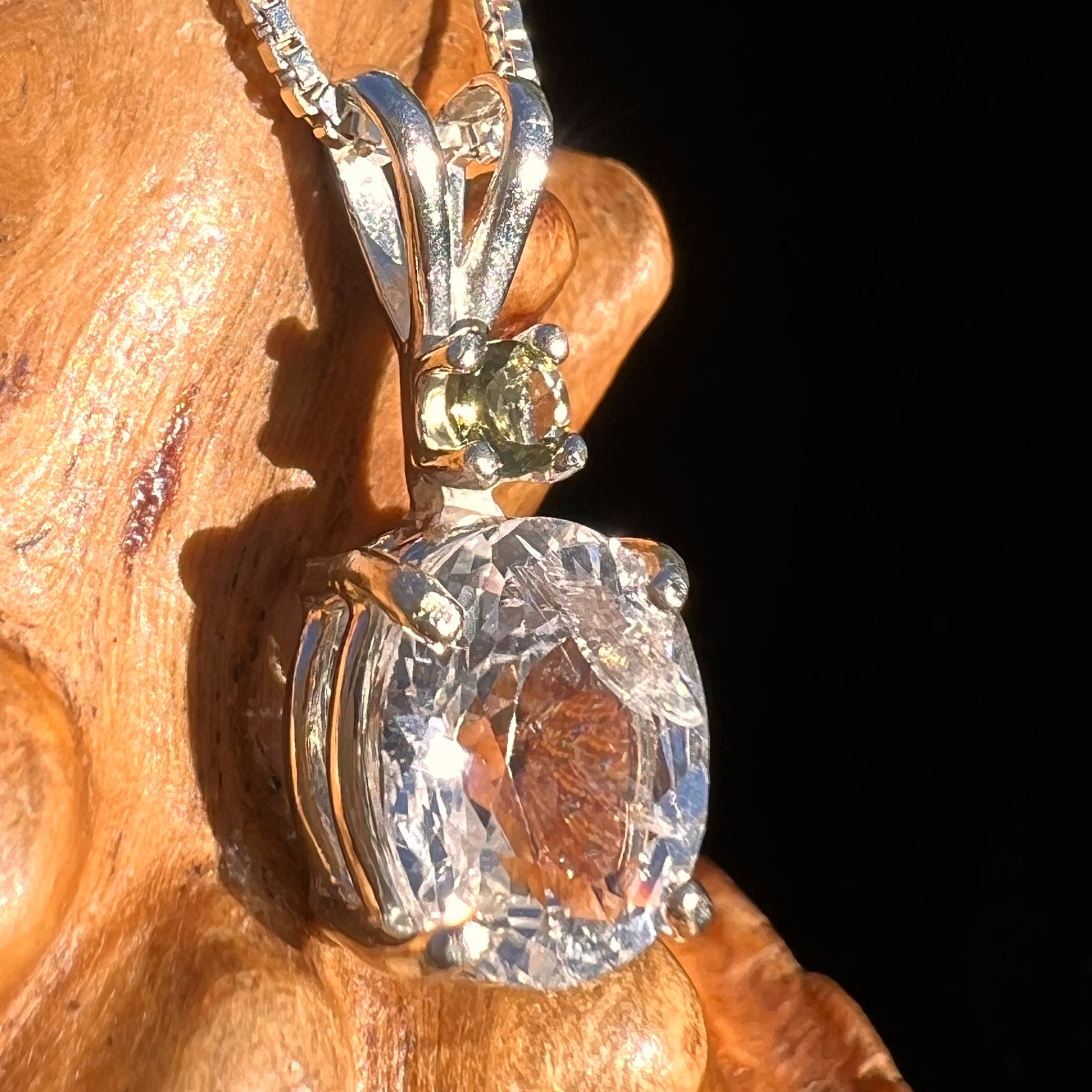 Phenakite & Moldavite Necklace Sterling #7955-Moldavite Life