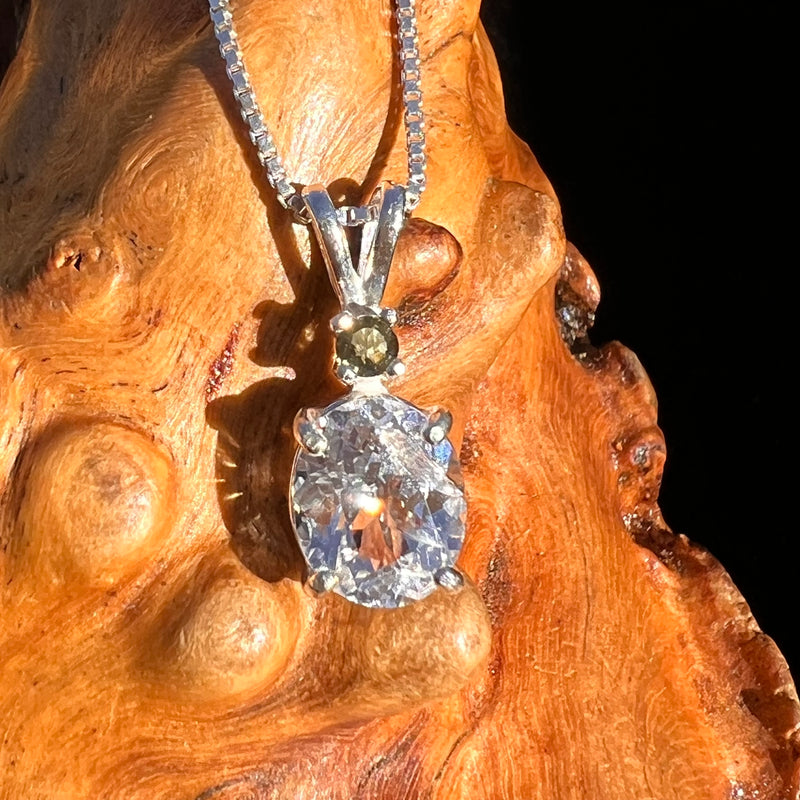 Phenakite & Moldavite Necklace Sterling #7955-Moldavite Life