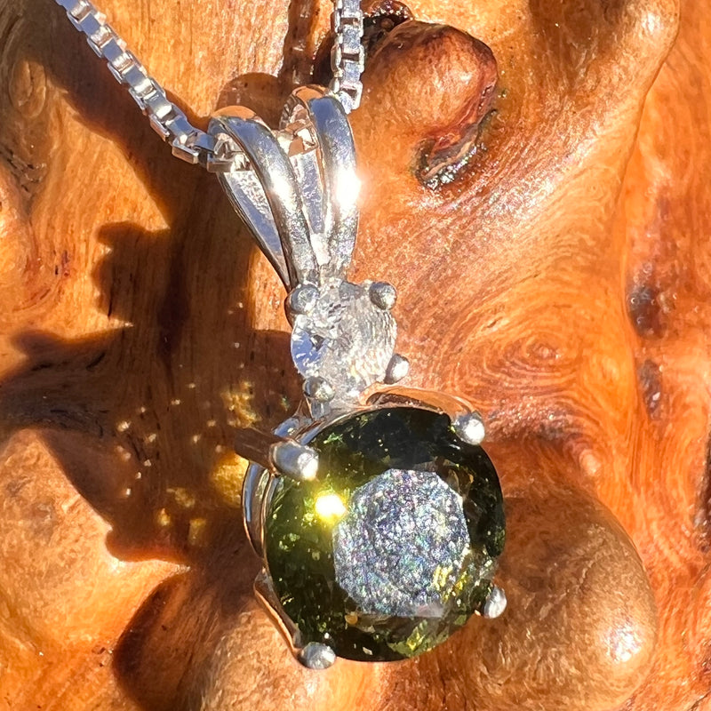 Phenakite & Moldavite Necklace Sterling #7956-Moldavite Life