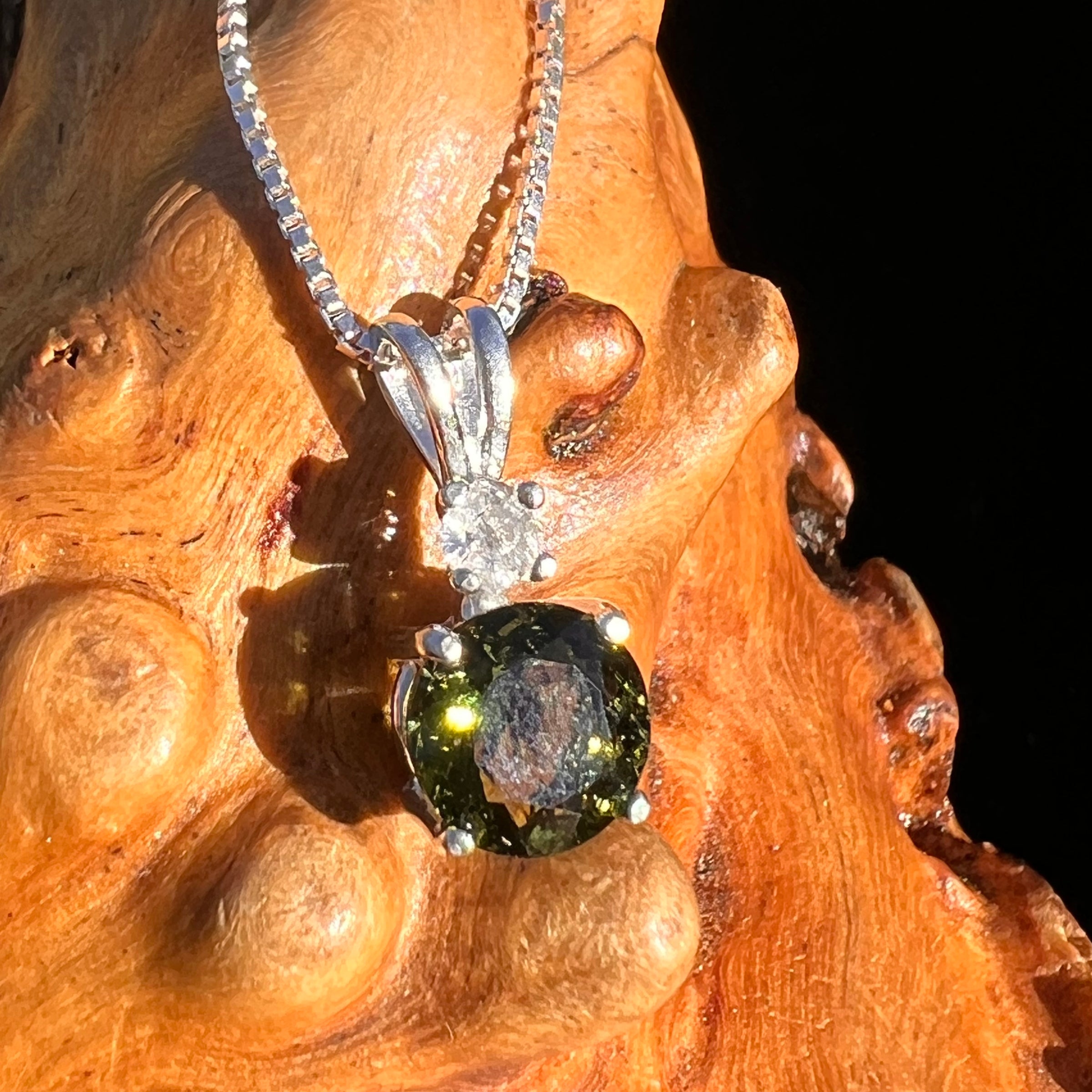 Phenakite & Moldavite Necklace Sterling #7956-Moldavite Life