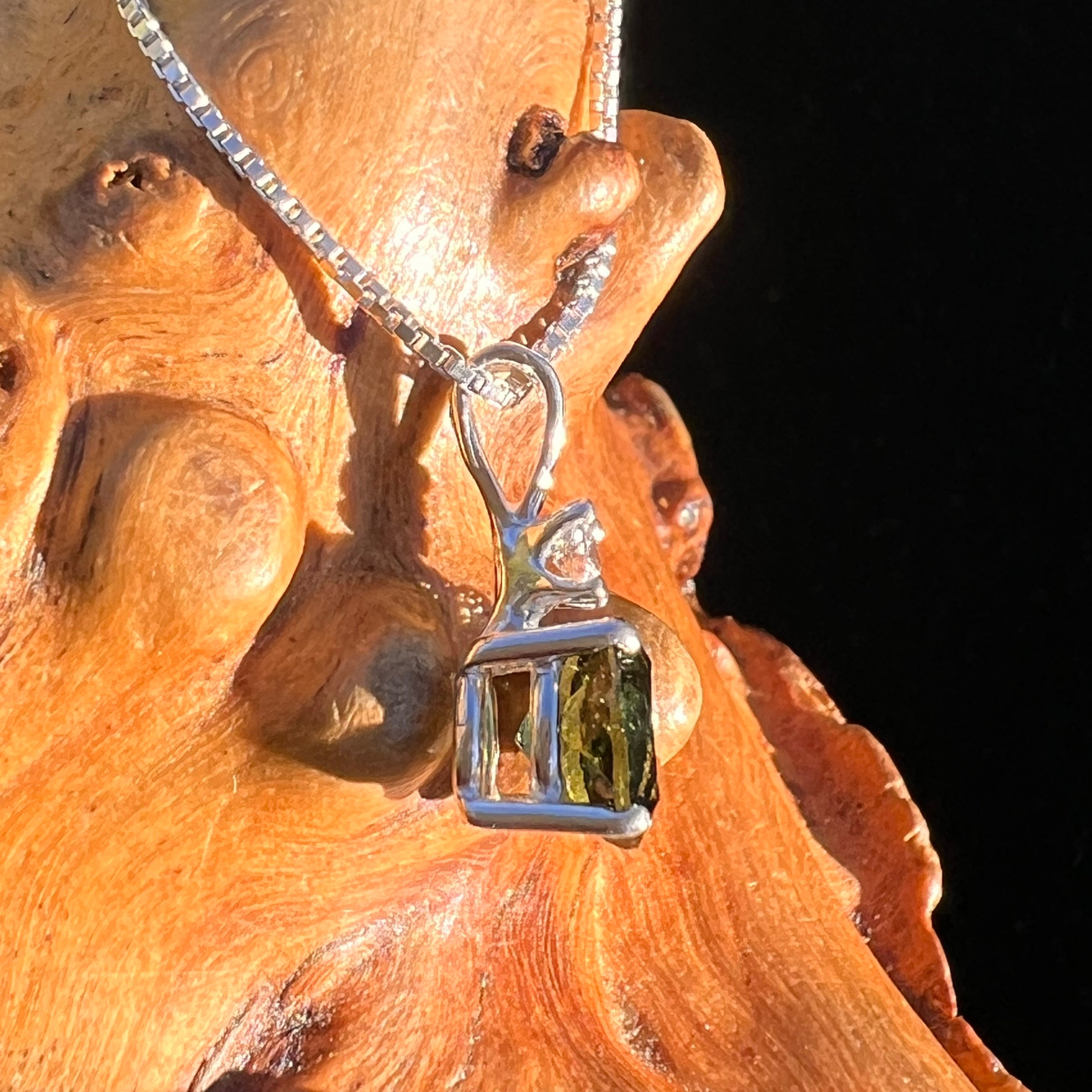 Phenakite & Moldavite Necklace Sterling #7956-Moldavite Life