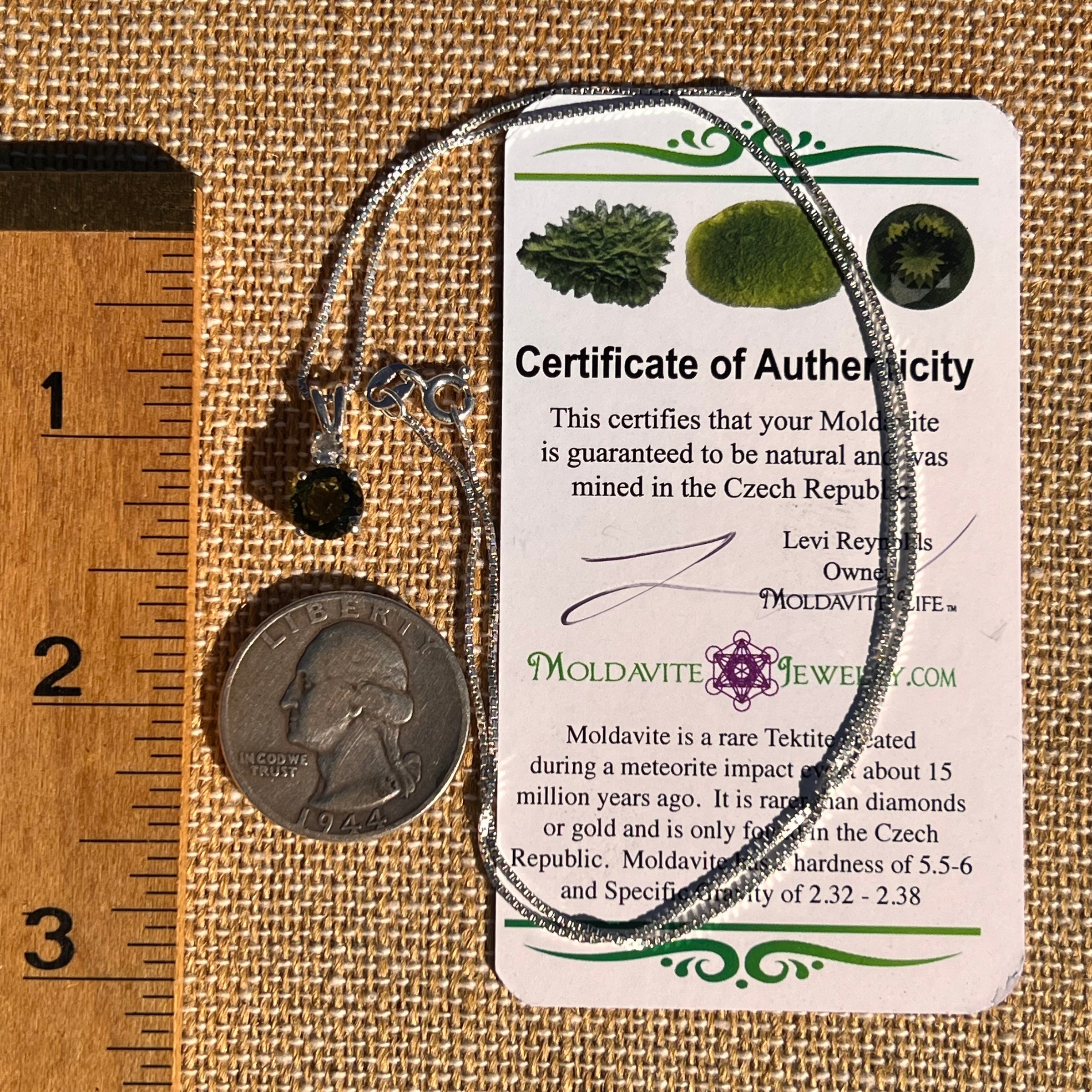 Phenakite & Moldavite Necklace Sterling #7956-Moldavite Life