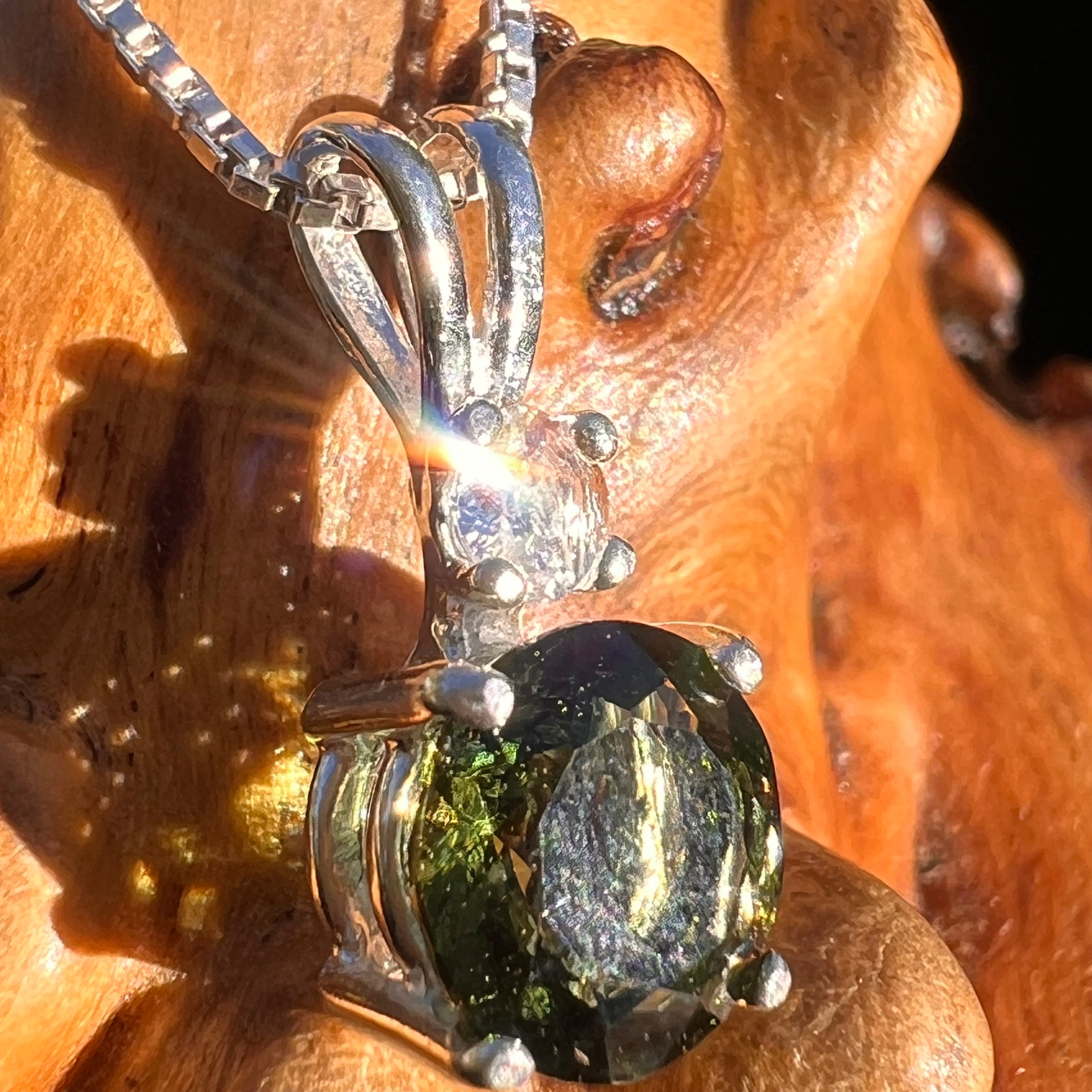 Phenakite & Moldavite Necklace Sterling #7956-Moldavite Life