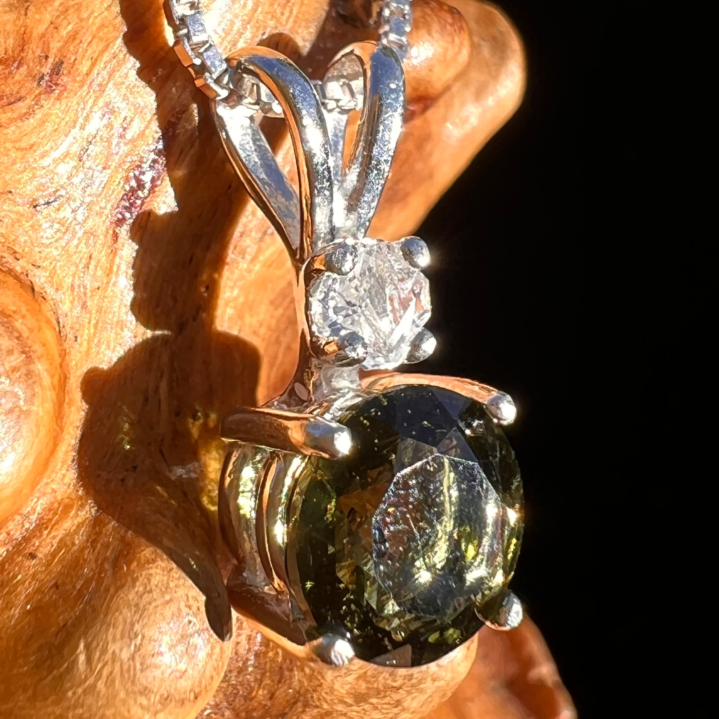 Phenakite & Moldavite Necklace Sterling #7957-Moldavite Life