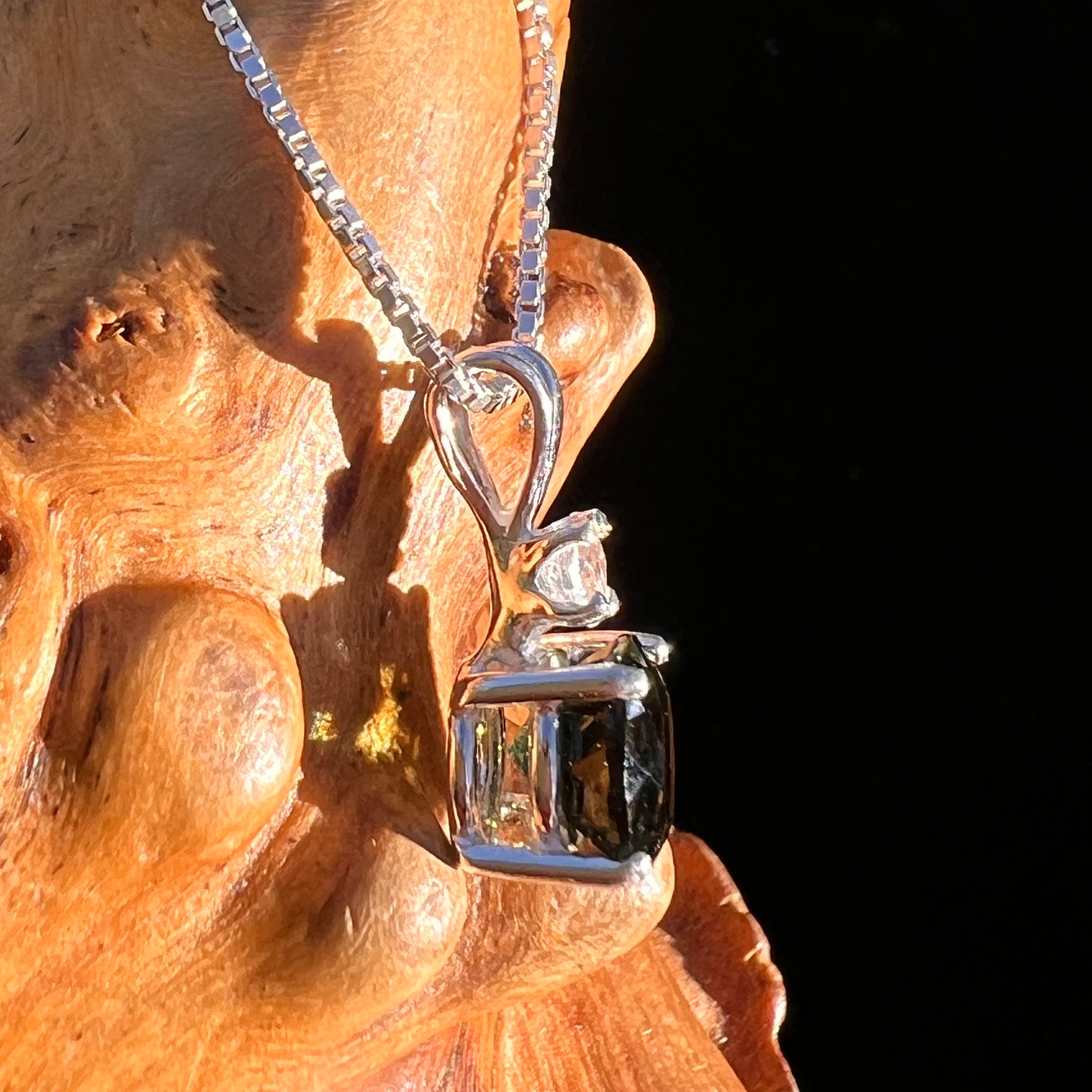 Phenakite & Moldavite Necklace Sterling #7957-Moldavite Life