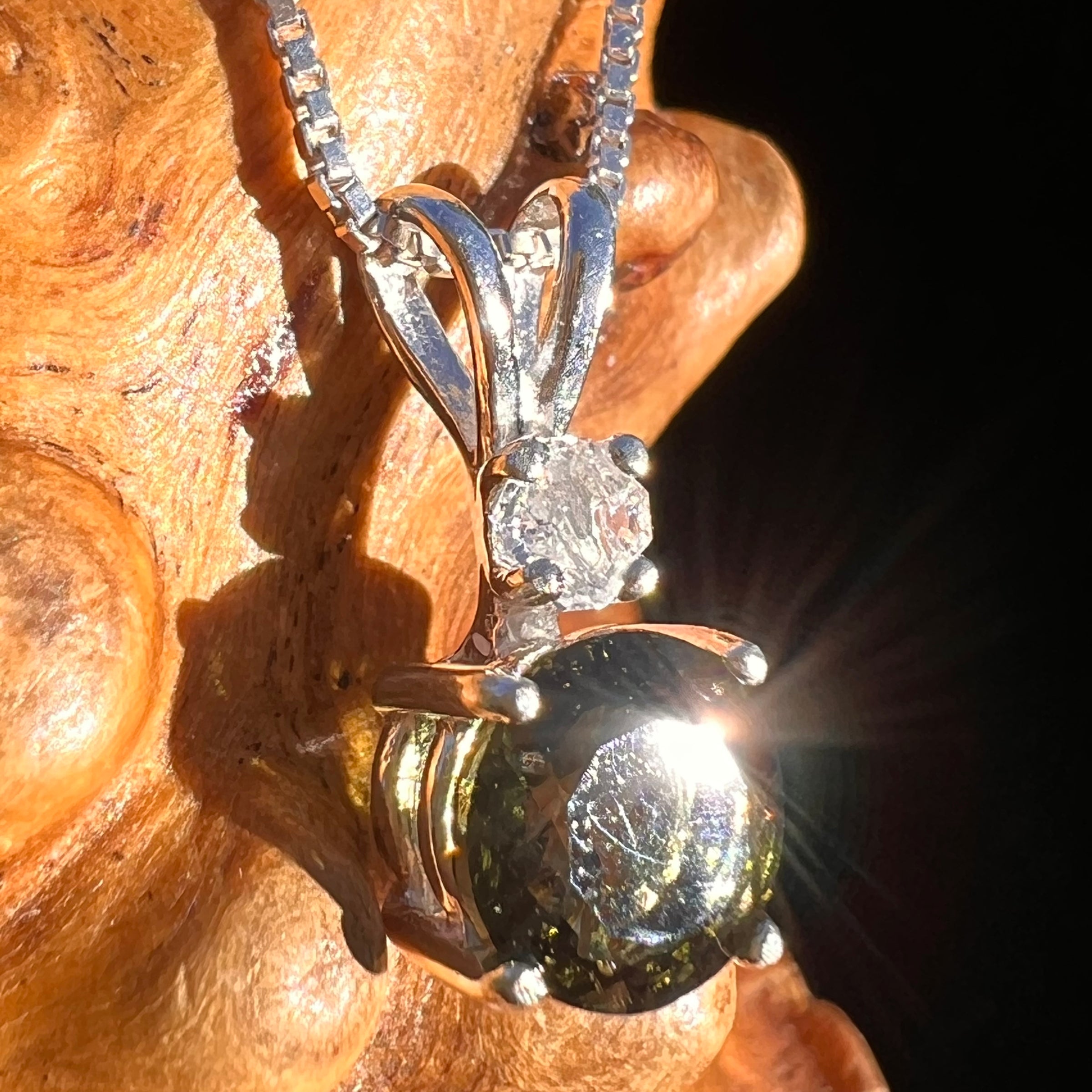 Phenakite & Moldavite Necklace Sterling #7957-Moldavite Life