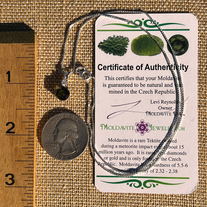 Phenakite & Moldavite Necklace Sterling #7957-Moldavite Life