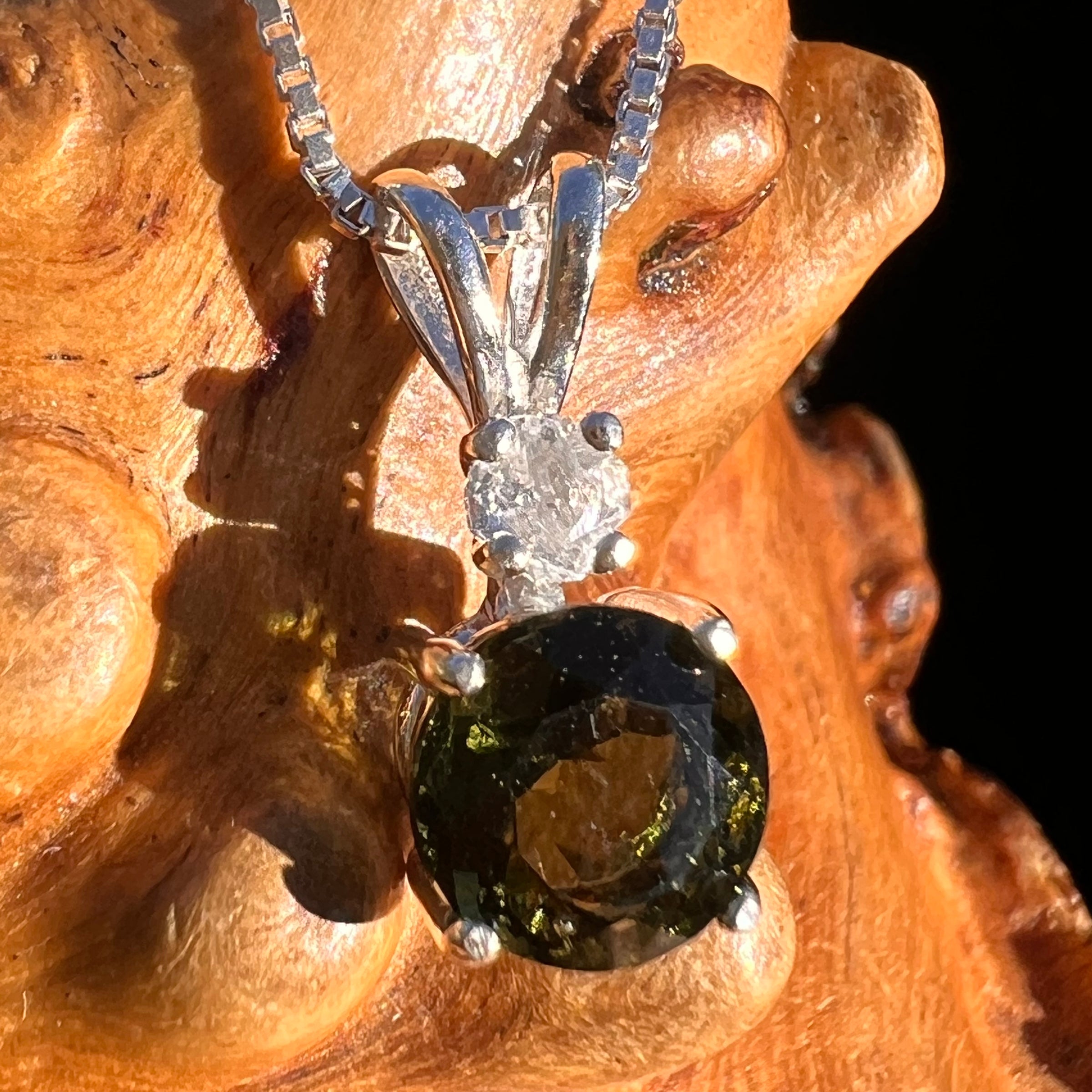 Phenakite & Moldavite Necklace Sterling #7957-Moldavite Life