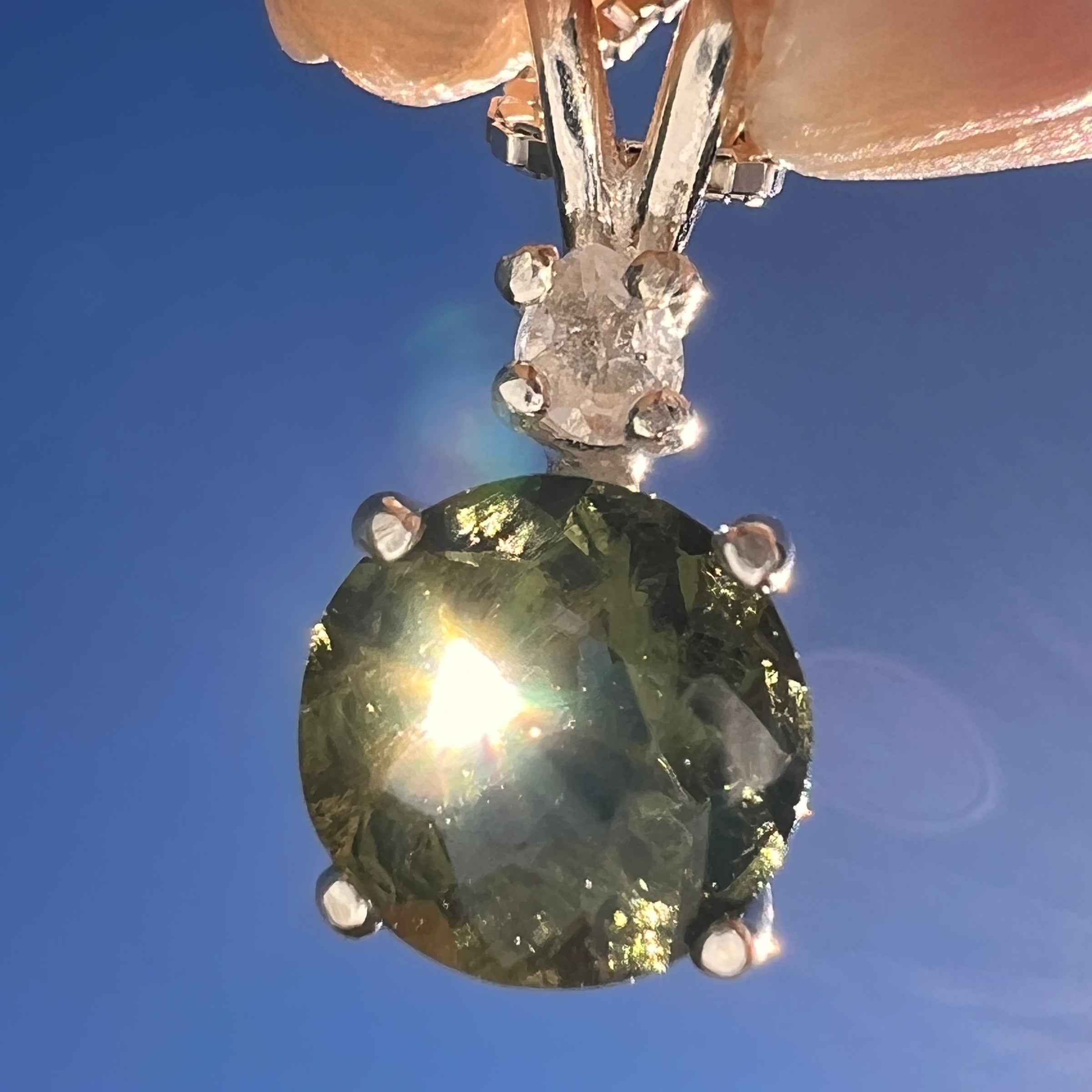 Phenakite & Moldavite Necklace Sterling #7958-Moldavite Life