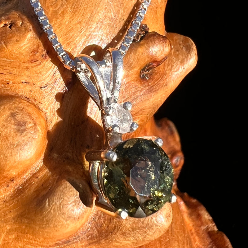 Phenakite & Moldavite Necklace Sterling #7958-Moldavite Life