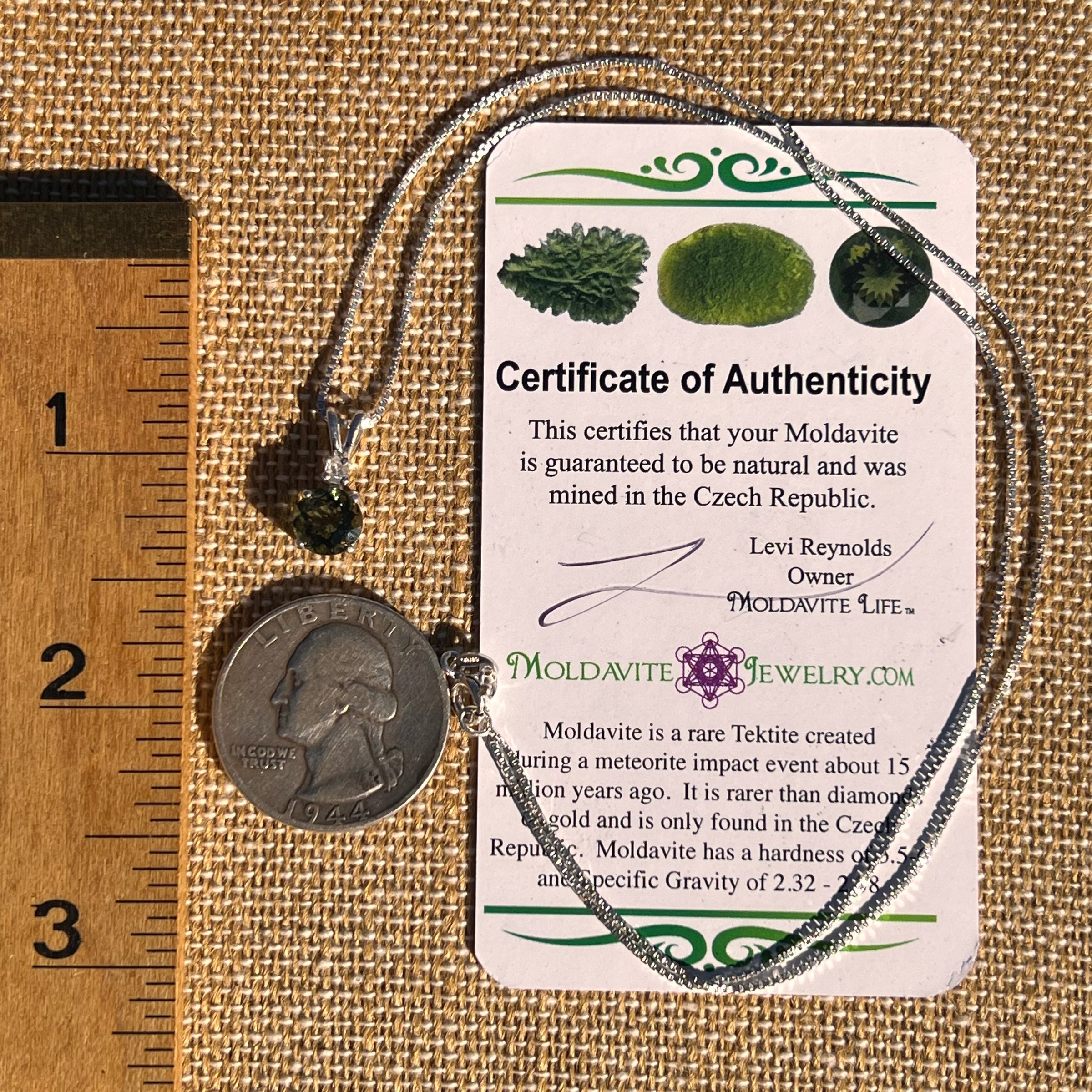 Phenakite & Moldavite Necklace Sterling #7958-Moldavite Life