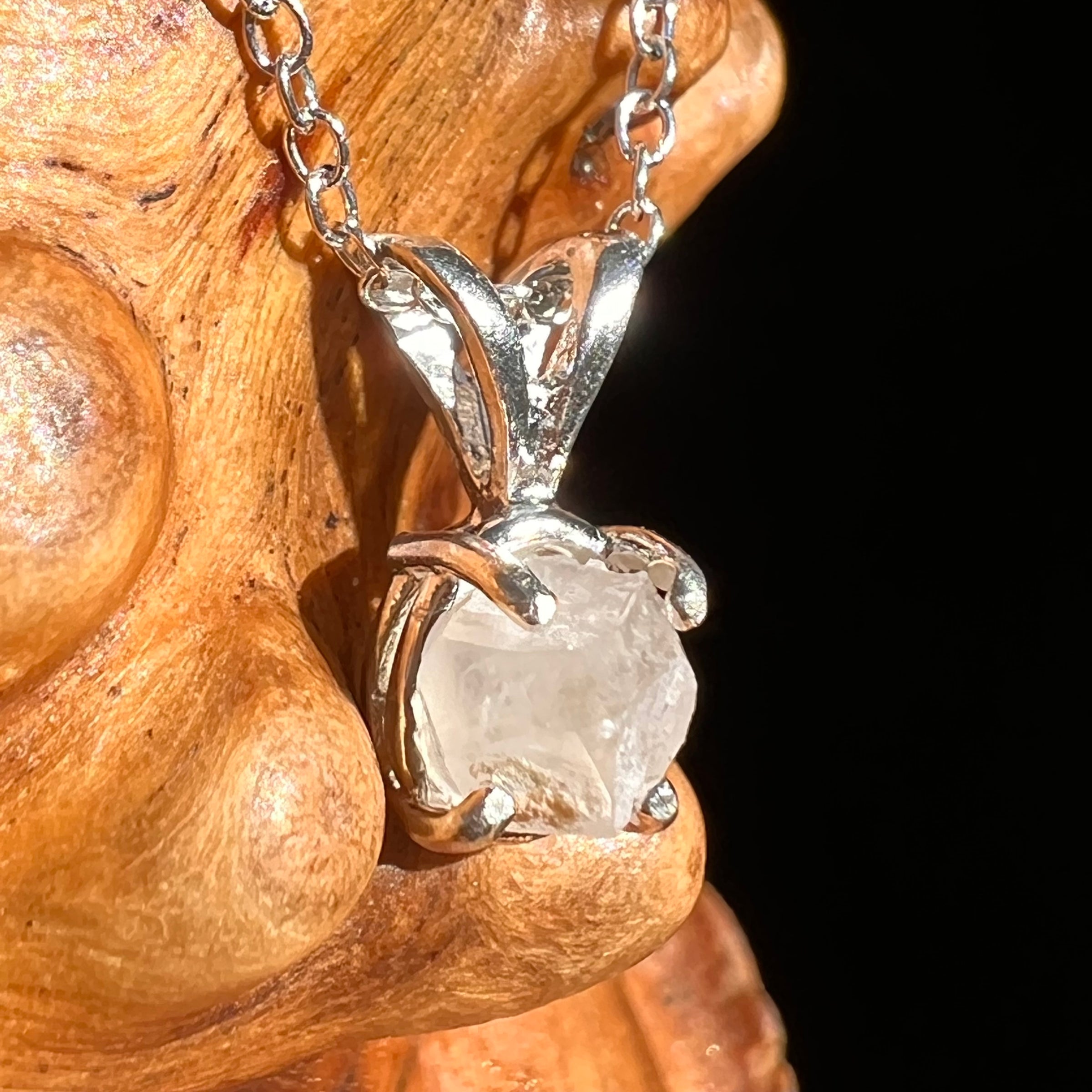 Phenakite Necklace Sterling Raw Crystal #7061-Moldavite Life