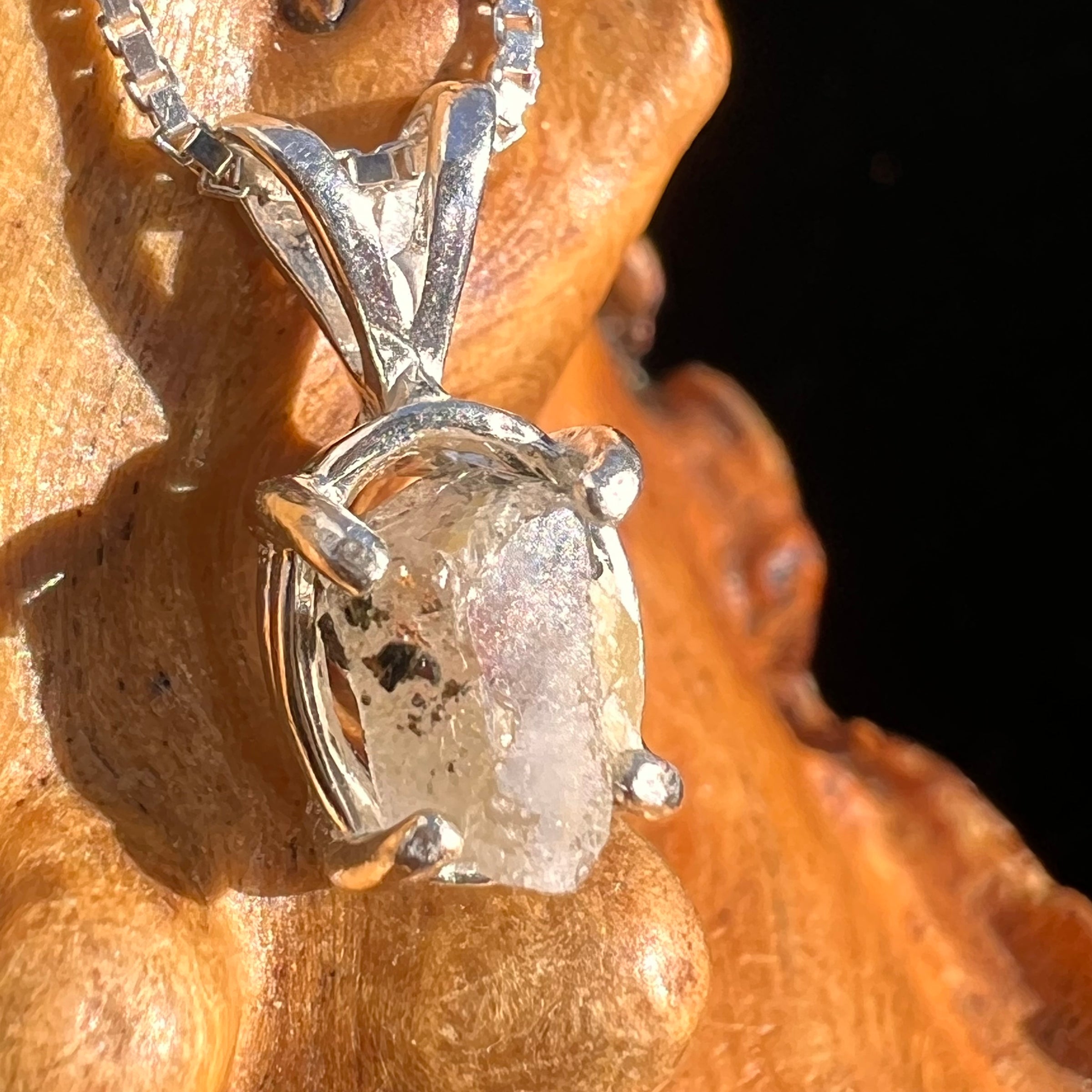 Phenakite Pendant Sterling Raw Crystal #6901-Moldavite Life