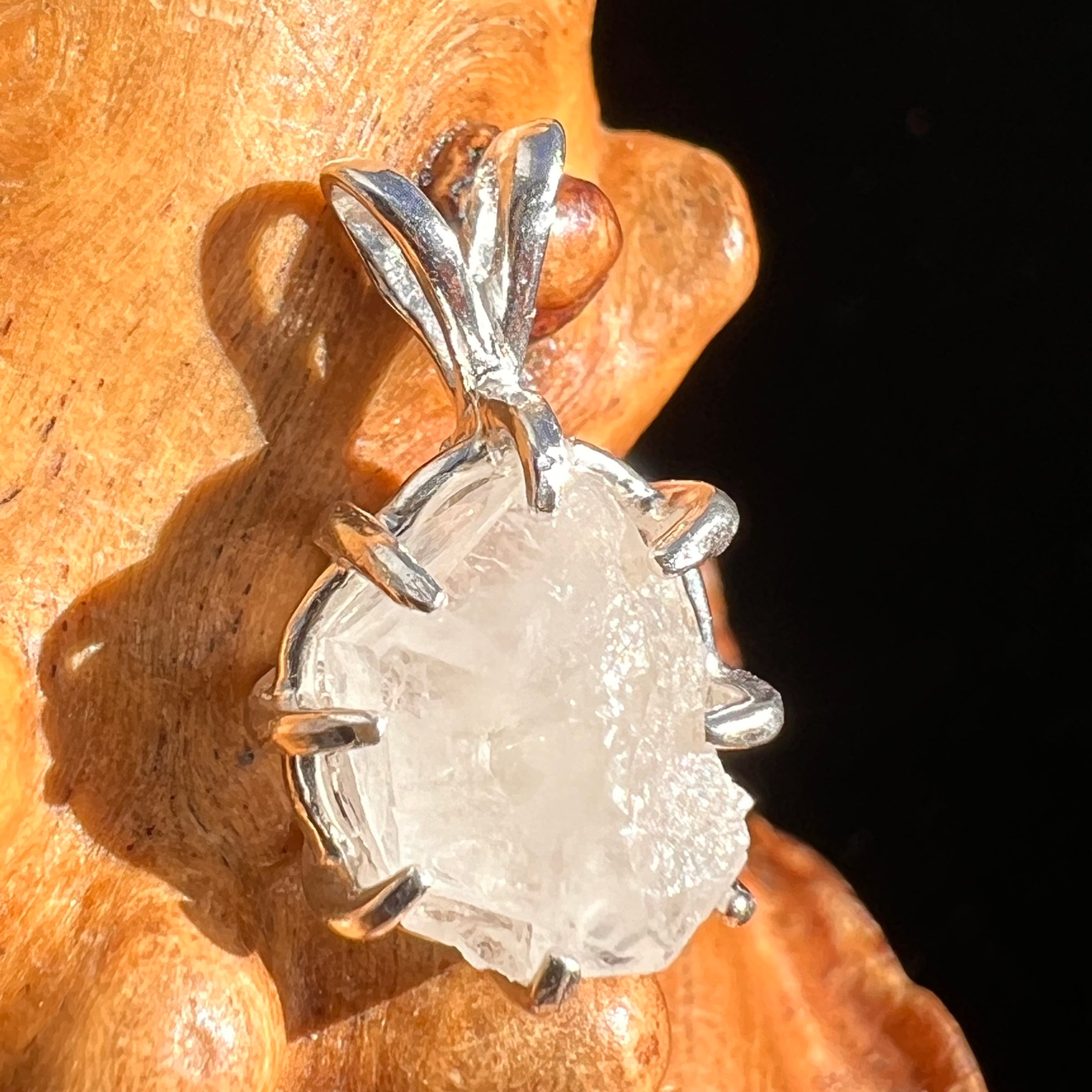 Phenakite Pendant Sterling Raw Crystal #6919-Moldavite Life