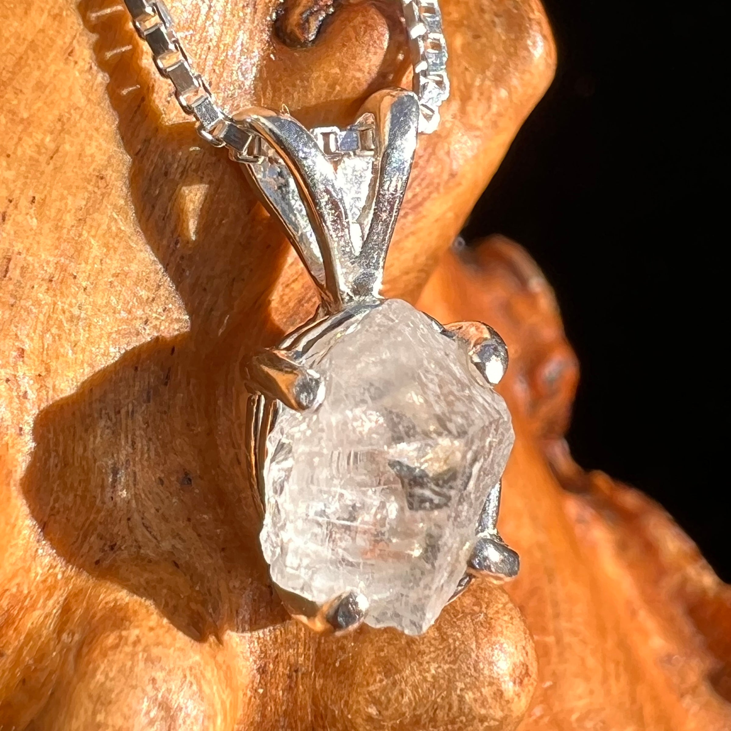 Phenakite Pendant Sterling Raw Crystal #6943-Moldavite Life