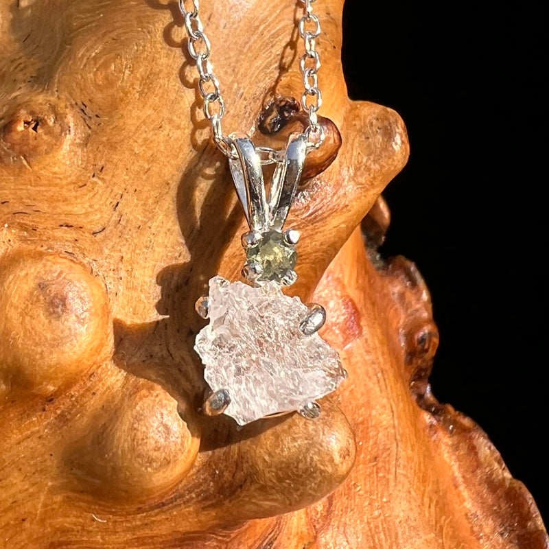 Pollucite & Moldavite Necklace Sterling Silver #6796-Moldavite Life