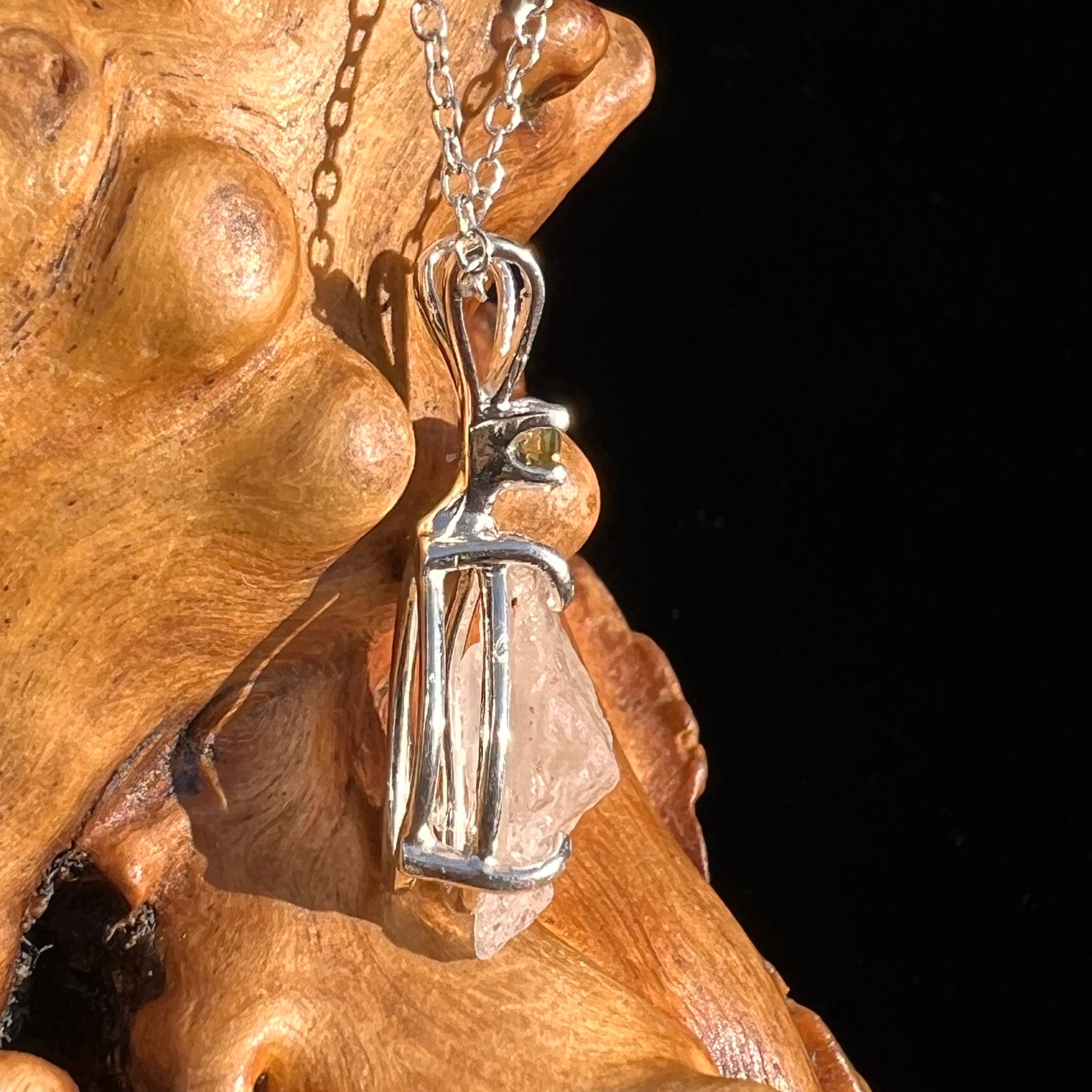 Pollucite & Moldavite Necklace Sterling Silver #6797-Moldavite Life