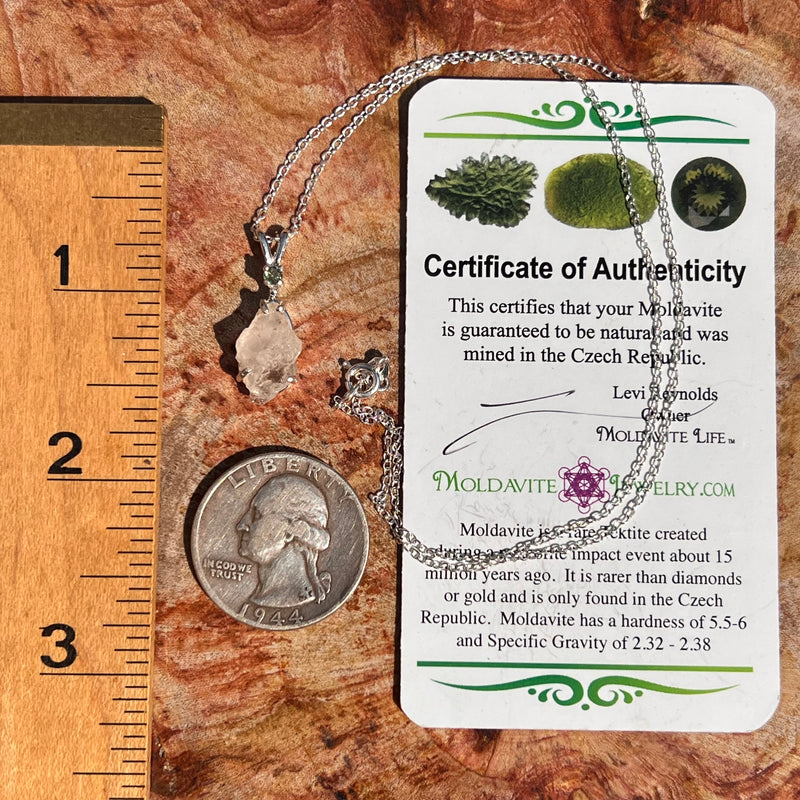 Pollucite & Moldavite Necklace Sterling Silver #6797-Moldavite Life