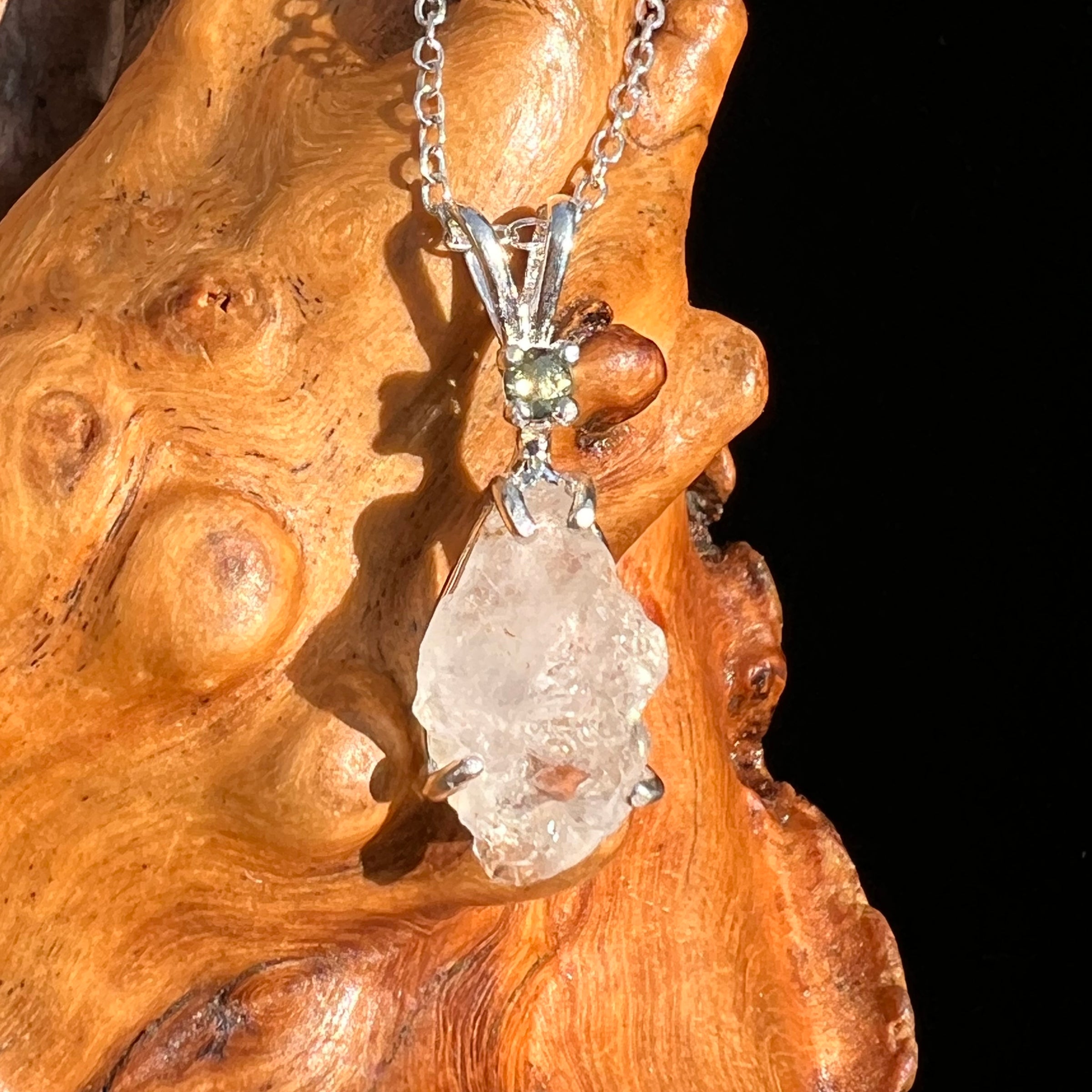 Pollucite & Moldavite Necklace Sterling Silver #6797-Moldavite Life