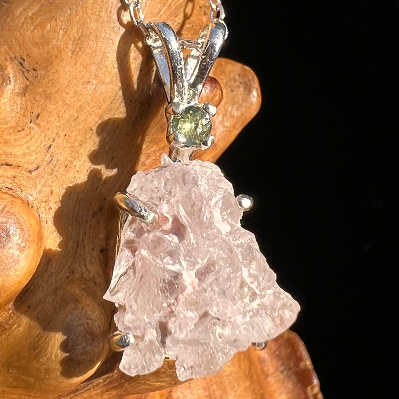 Pollucite & Moldavite Necklace Sterling Silver #6798-Moldavite Life
