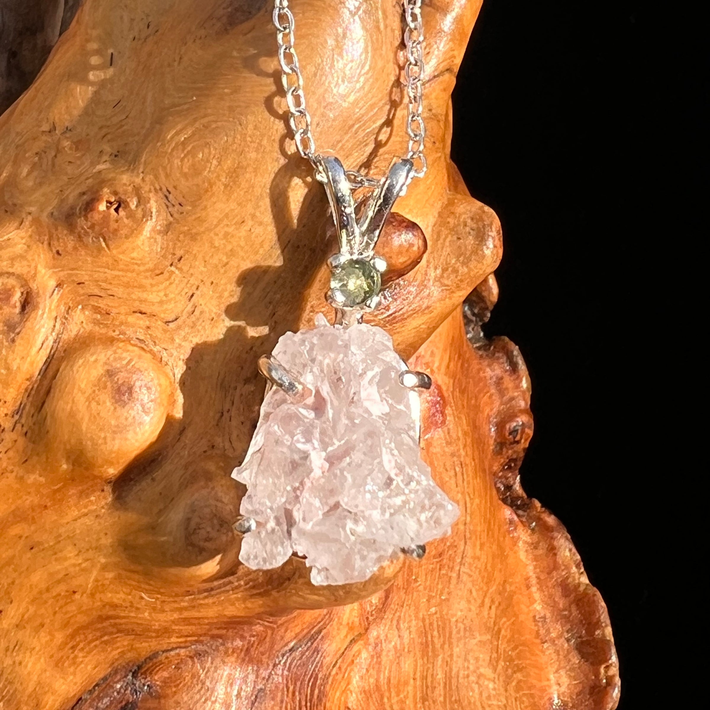 Pollucite & Moldavite Necklace Sterling Silver #6798-Moldavite Life