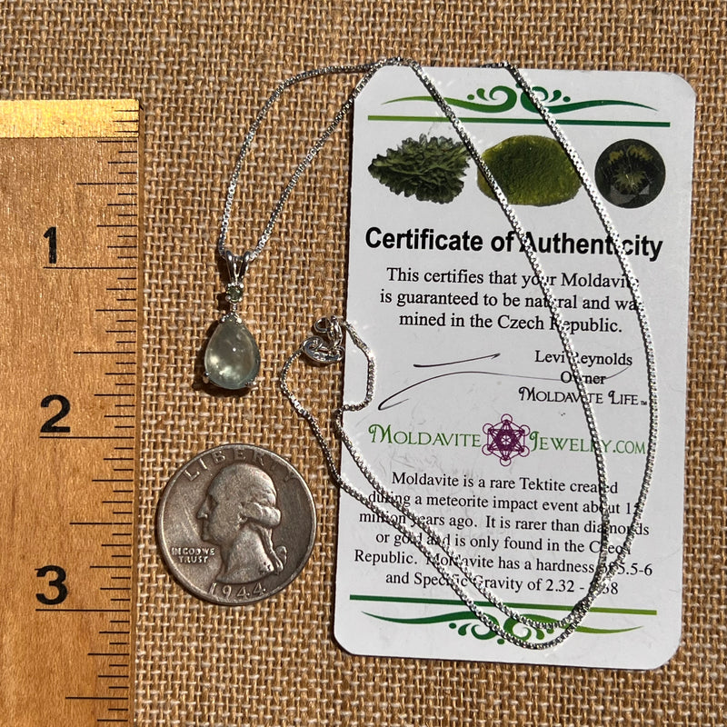 Prehnite & Moldavite Pendant Sterling Silver #6727-Moldavite Life