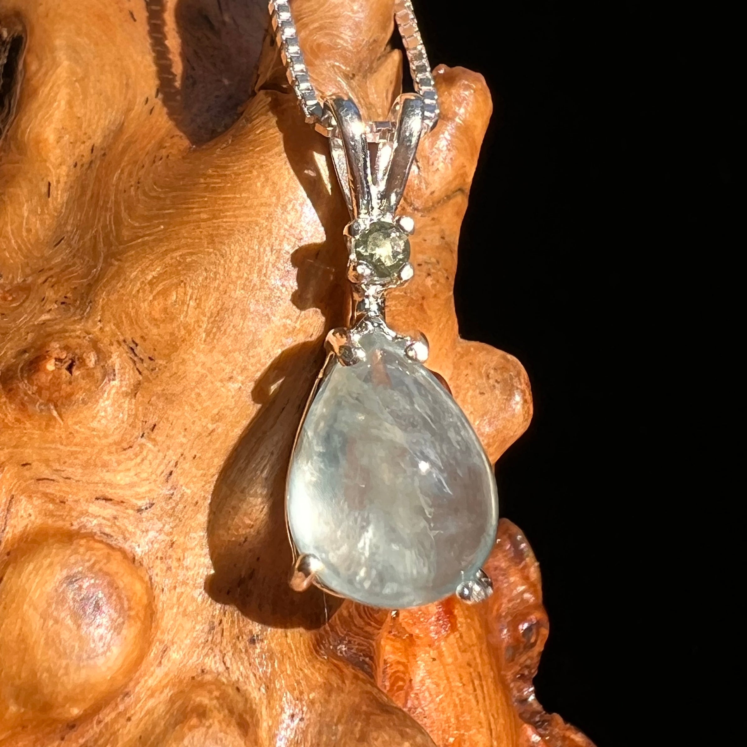 Prehnite & Moldavite Pendant Sterling Silver #6727-Moldavite Life