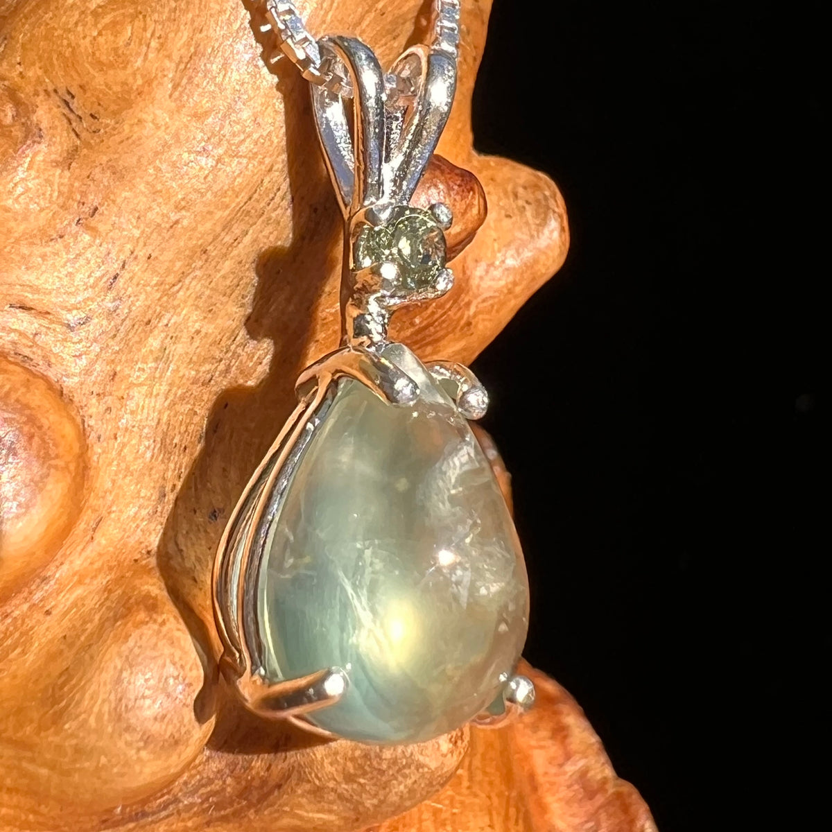 Prehnite & Moldavite Pendant Sterling Silver #6728-Moldavite Life