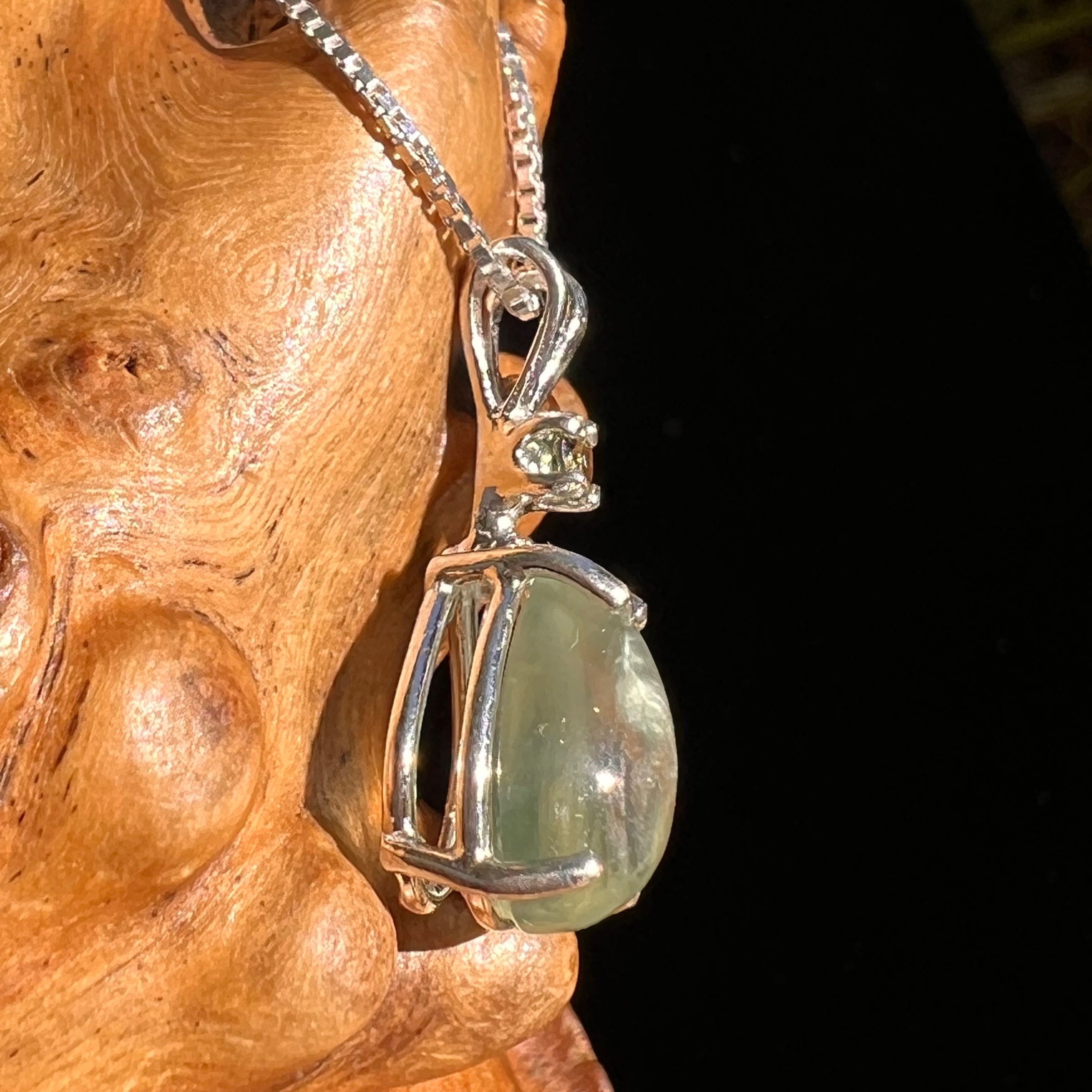 Prehnite & Moldavite Pendant Sterling Silver #6728-Moldavite Life